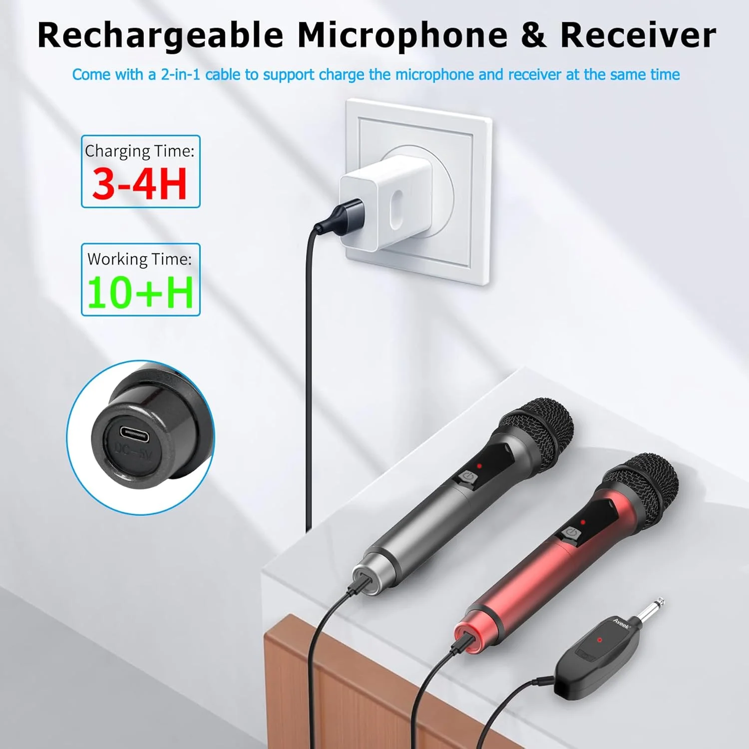 میکروفون Aveek Funk، میکروفون بی سیم قابل شارژ با گیرنده 2.4 گیگاهرتز، میکروفون بی سیم دوگانه دینامیکی برای آواز کارائوکه، سخنرانی، عروسی، کلیسا، خاکستری و قرمز، 2 عدد میکروفون Aveek Funk، میکروفون بی سیم قابل شارژ با گیرنده 2.4 گیگاهرتز، میکروفون بی سیم دوگانه دینامیکی برای آواز کارائوکه، سخنرانی، عروسی، کلیسا، خاکستری و قرمز، 2 عدد