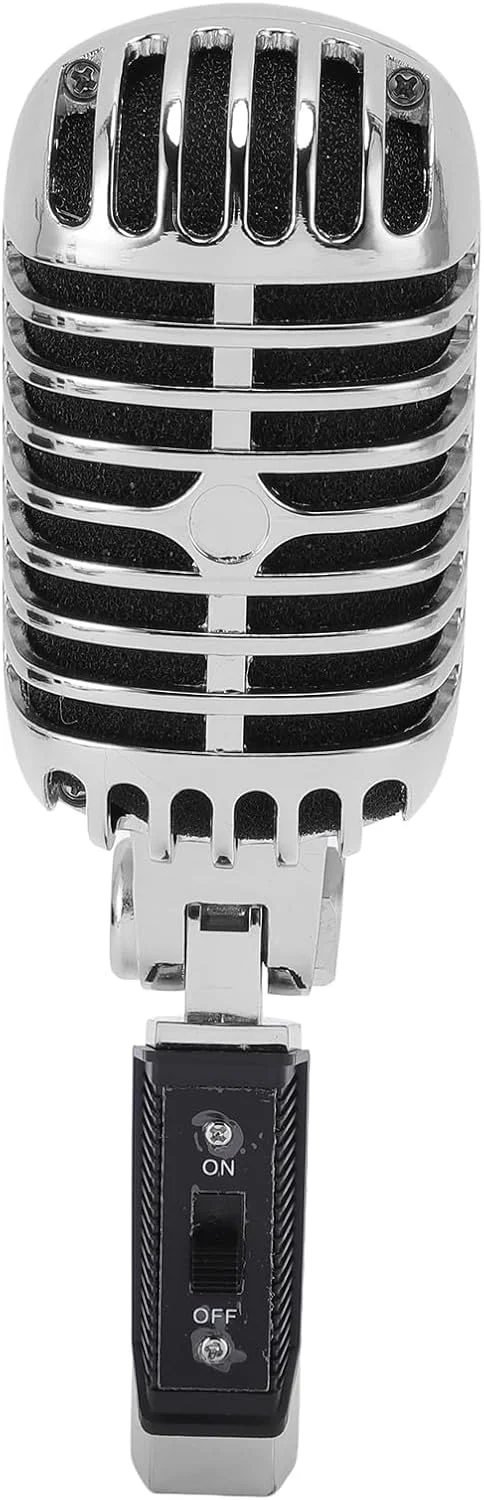 میکروفون داینامیک، میکروفون به سبک رترو با قابلیت کاهش نویز و زاویه قابل تنظیم برای ضبط استودیویی (نقره ای) میکروفون داینامیک، میکروفون به سبک رترو با قابلیت کاهش نویز و زاویه قابل تنظیم برای ضبط استودیویی (نقره ای)