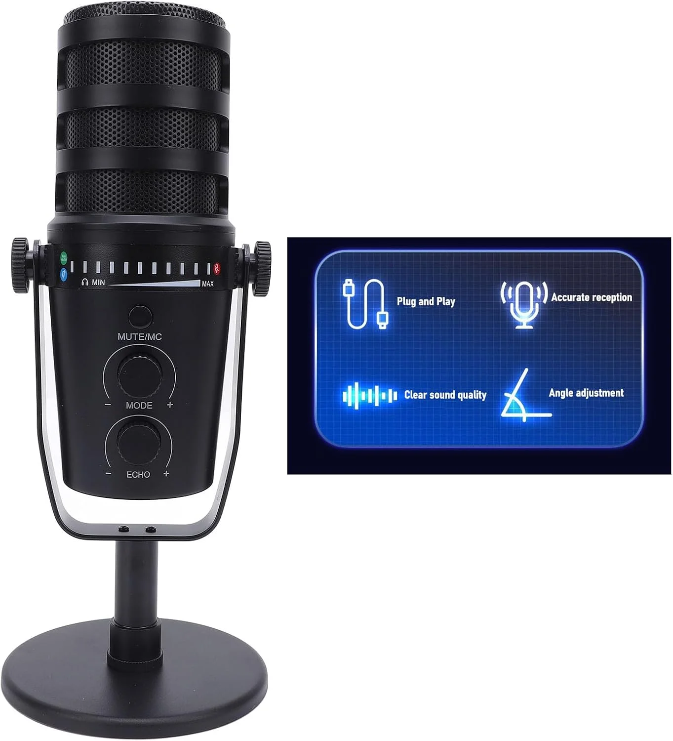 میکروفون داینامیک حرفه ای با الگوی قطبی کاردیوید، اتصال آسان USB-XLR با پایه برای ضبط زنده، کارائوکه و بازی میکروفون داینامیک حرفه ای با الگوی قطبی کاردیوید، اتصال آسان USB-XLR با پایه برای ضبط زنده، کارائوکه و بازی