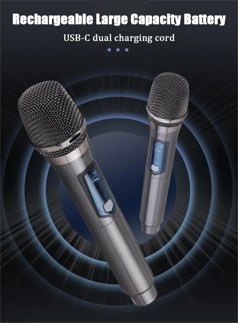 میکروفون بی سیم 2.4G، میکروفون های دوتایی برای کارائوکه، میکروفون دینامیک بی سیم با گیرنده قابل شارژ، Plug-and-Play، مناسب برای سخنرانی، عروسی، کلیسا، سیستم PA (2.4g-w68) میکروفون بی سیم 2.4G، میکروفون های دوتایی برای کارائوکه، میکروفون دینامیک بی سیم با گیرنده قابل شارژ، Plug-and-Play، مناسب برای سخنرانی، عروسی، کلیسا، سیستم PA (2.4g-w68)
