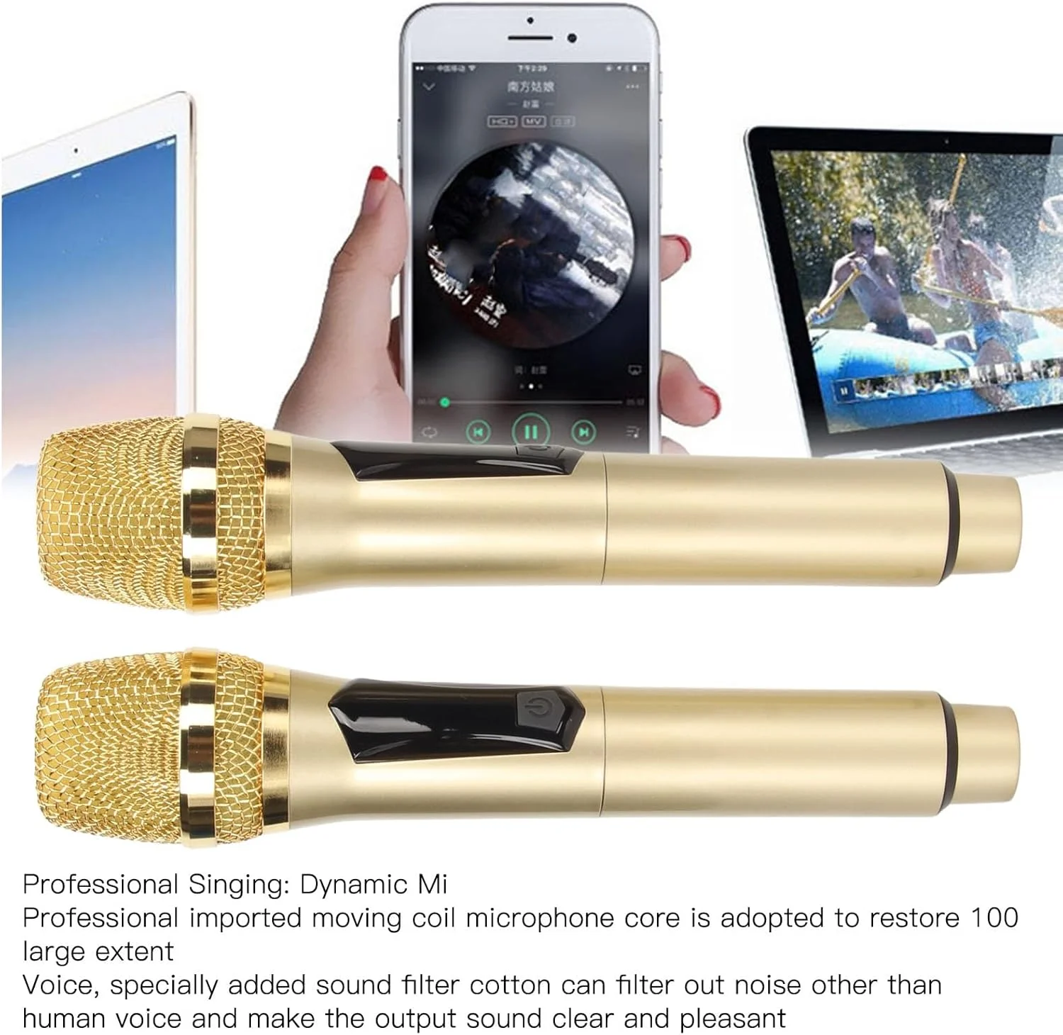 میکروفون دینامیک بی‌سیم Annadue، سیستم میکروفون دستی دوگانه بی‌سیم دینامیک با گیرنده، میکروفون کارائوکه قابل شارژ برای سخنرانی، عروسی، مهمانی، آواز و غیره