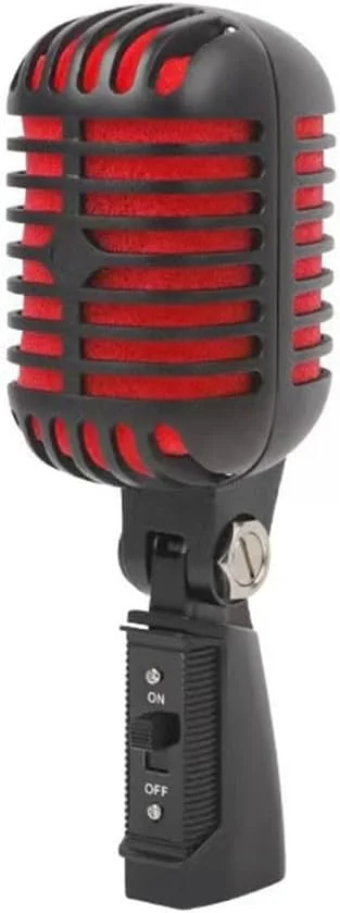 میکروفون دینامیک فلزی، میکروفون صحنه رترو، میکروفون فلزی رترو کارائوکه نوسانی قدیمی، برای ضبط آواز (نقره ای)