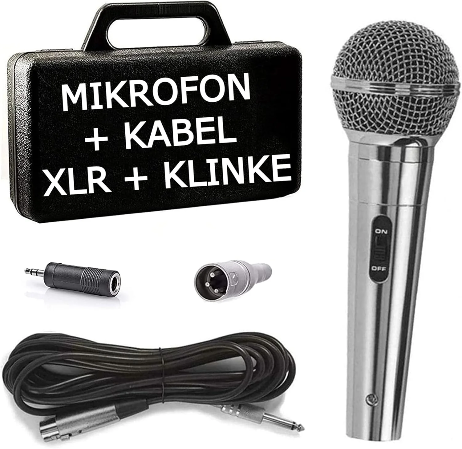 میکروفون داینامیک ممتاز - نقره ای - آواز و استیج + کابل 5 متری XRL به جک 6.35 میلی متری و جک 3.5 میلی متری