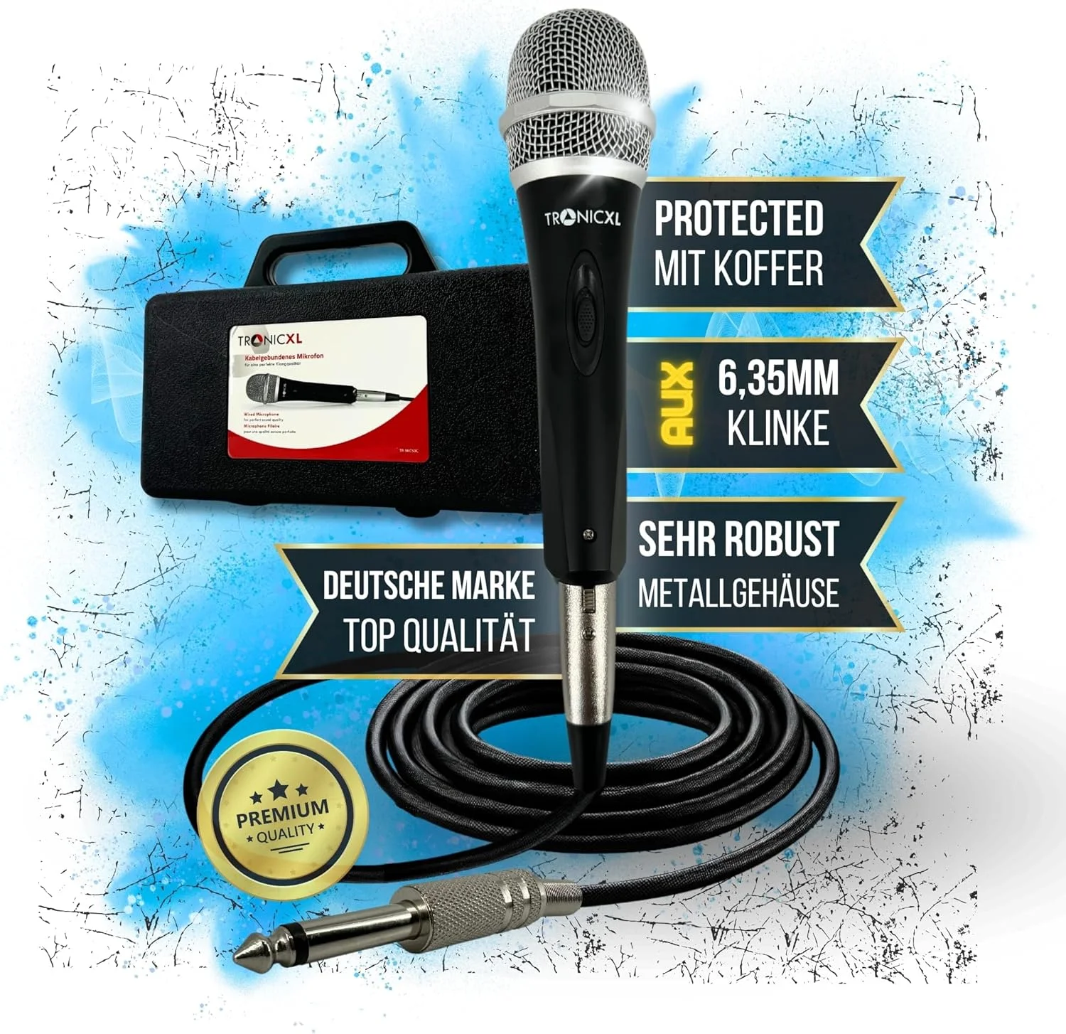 ست میکروفون داینامیک با کابل 5 متری و فیش 6.35 میلی‌متری، میکروفون دستی یونیورسال برای آواز، اجرا، استیج، کارائوکه، عروسی و ضبط صدا (همراه با کیف)