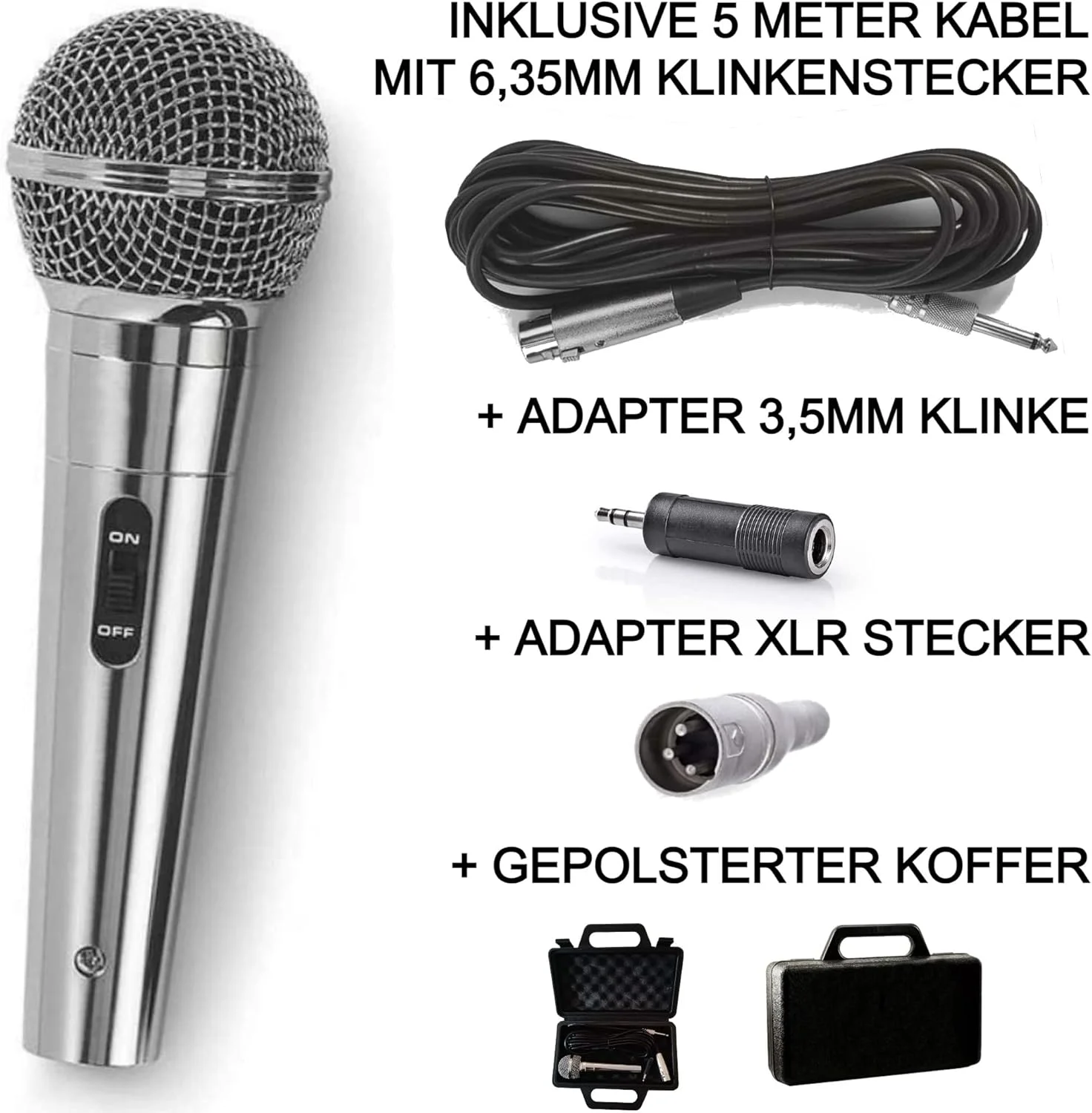 میکروفون داینامیک ممتاز - نقره ای - آواز و استیج + کابل 5 متری XRL به جک 6.35 میلی متری و جک 3.5 میلی متری میکروفون داینامیک ممتاز - نقره ای - آواز و استیج + کابل 5 متری XRL به جک 6.35 میلی متری و جک 3.5 میلی متری