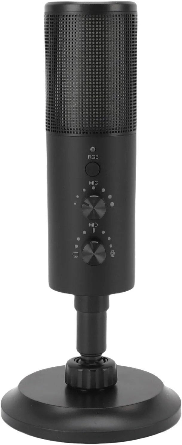 میکروفون USB RGB برای کامپیوتر و تلفن، میکروفون کاندنسر کاردیوئید با کاهش نویز، 11 حالت نور، اتصال آسان برای استریم و بازی میکروفون USB RGB برای کامپیوتر و تلفن، میکروفون کاندنسر کاردیوئید با کاهش نویز، 11 حالت نور، اتصال آسان برای استریم و بازی