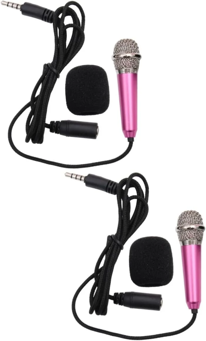 دو عدد میکروفون و بلندگوی مینی بی‌سیم UPKOCH برای کارائوکه KTV، کندانسور دستی قابل حمل برای تلفن هوشمند و کامپیوتر، صورتی برای آواز و ضبط صدا