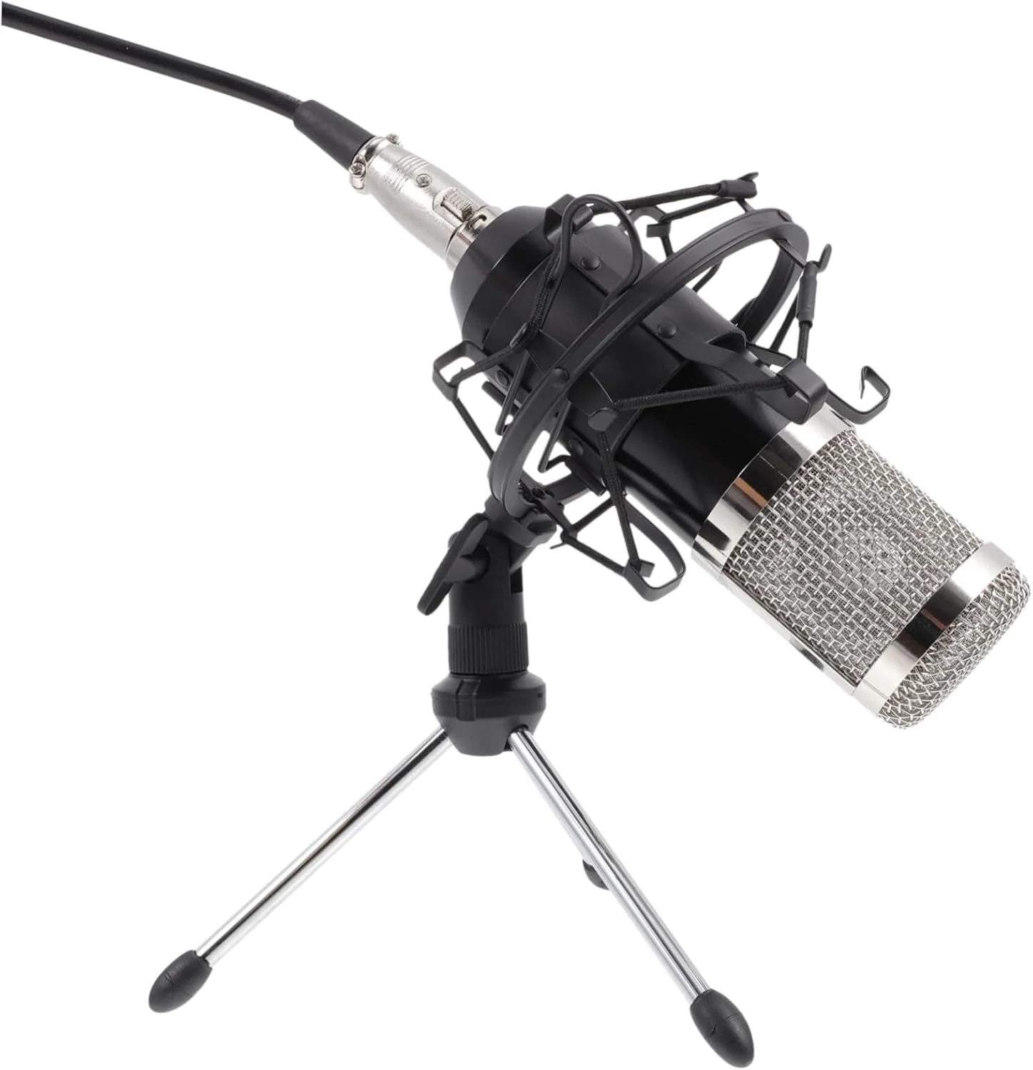 میکروفون خازنی فانتوم پاور، میکروفون چت سیمی برای کنفرانس ها و ضبط صدا، میکروفون سیمی بادوام مشکی با سر توری نقره ای، صدای حرفه ای