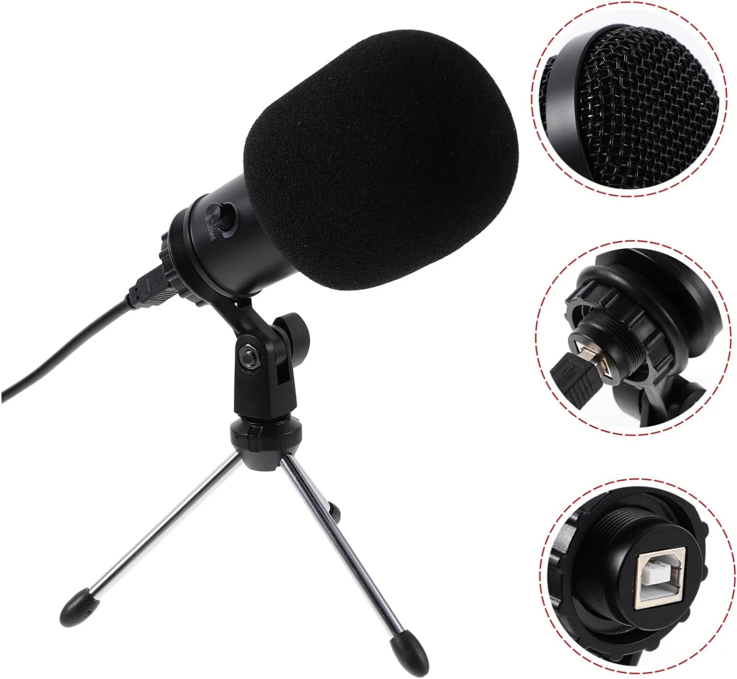 میکروفون کاندنسر کاردیوئید USB UPKOCH با پایه رومیزی، کاهش نویز، اتصال آسان، مناسب برای استریم، پادکست، چت تصویری، بازی و ضبط صدا به همراه سه پایه رومیزی با ثبات