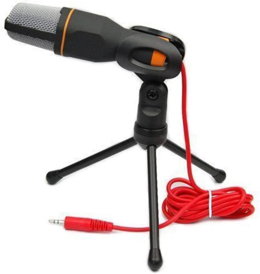 میکروفون کاندنسر -666 با گیره نگهدارنده و پایه، حذف نویز، اتصال آسان 3.5 میلی‌متری برای رایانه شخصی، لپ‌تاپ، استودیو پادکست - مشکی