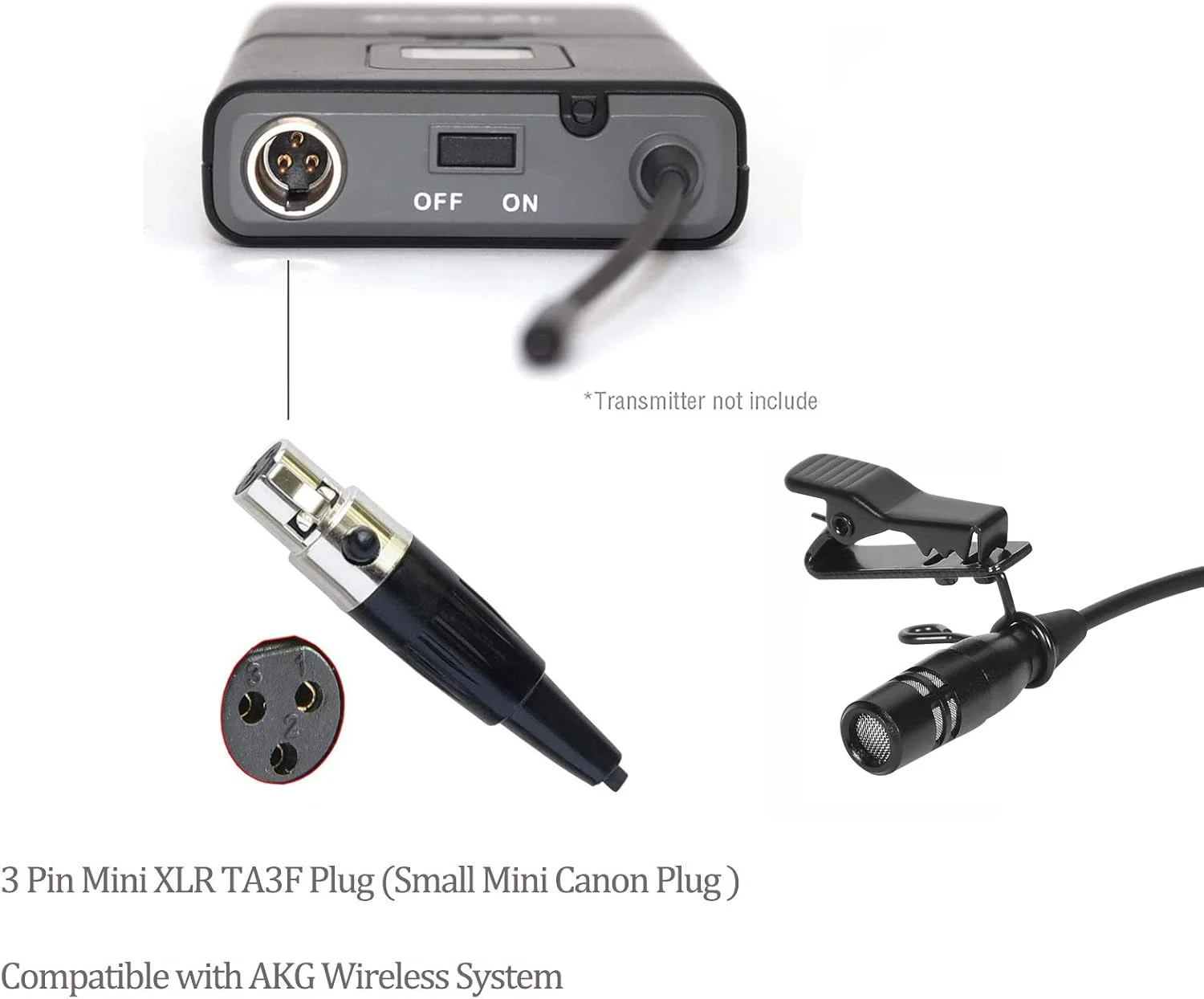 میکروفون یقه‌ای برای فرستنده‌های بی‌سیم AKG Samson - میکروفون کندانسور یک‌سویه - مینی XLR TA3F