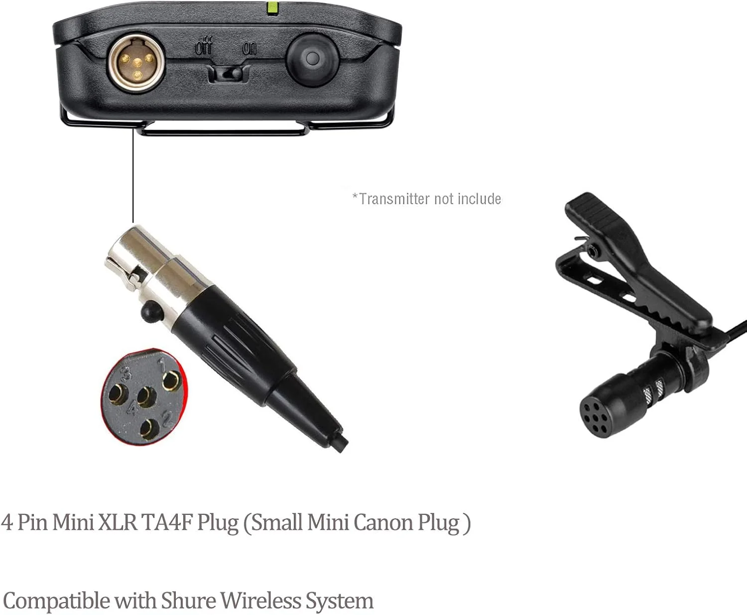 میکروفون یقه ای برای فرستنده های بی سیم Shure - میکروفون خازنی یک جهته - مینی XLR TA4F