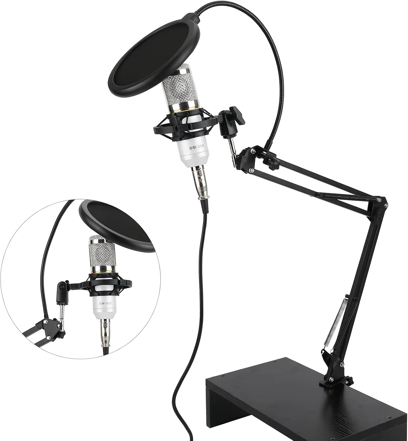 میکروفون کاندنسر حرفه ای BM800 با بازوی انعطاف پذیر برای ضبط استودیویی (سفید + نقره ای) میکروفون کاندنسر حرفه ای BM800 با بازوی انعطاف پذیر برای ضبط استودیویی (سفید + نقره ای)