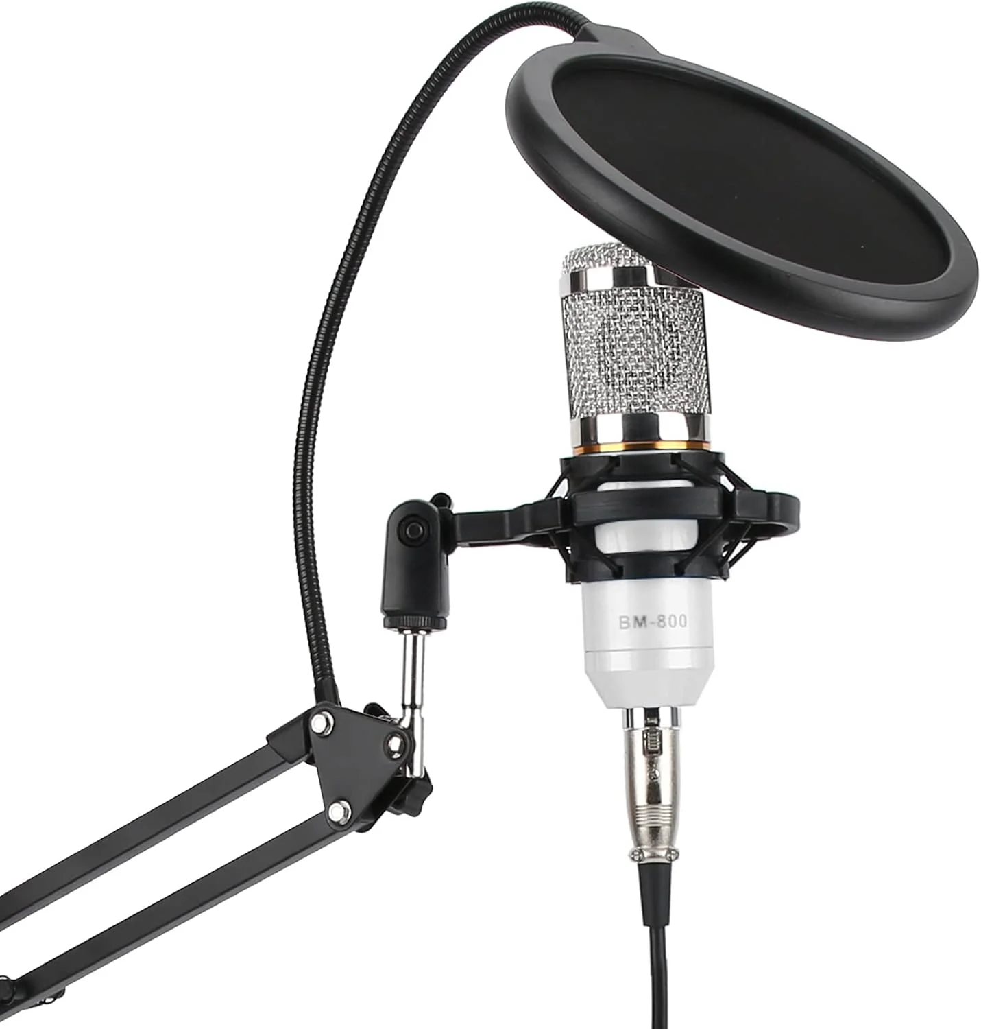 میکروفون کاندنسر حرفه ای BM800 با بازوی انعطاف پذیر برای ضبط استودیویی (سفید + نقره ای)