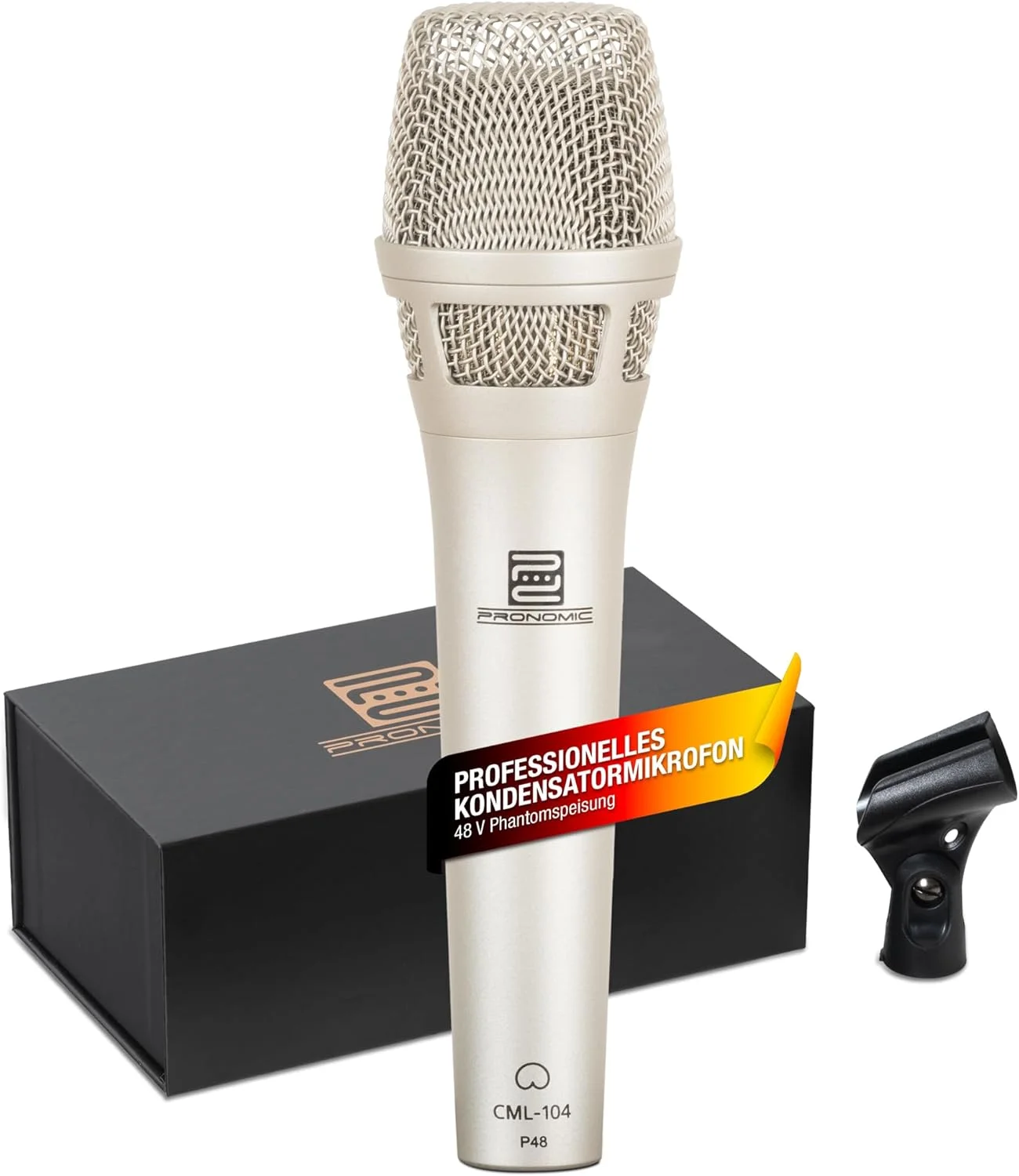 میکروفون خازنی پرونومیک CML-104 برای ضبط دقیق صدا - میکروفون دستی با محافظ باد - میکروفون آواز با الگوی قطبی کاردیوئید - میکروفون استودیویی برای استیج - شامل گیره و کیف میکروفون خازنی پرونومیک CML-104 برای ضبط دقیق صدا - میکروفون دستی با محافظ باد - میکروفون آواز با الگوی قطبی کاردیوئید - میکروفون استودیویی برای استیج - شامل گیره و کیف