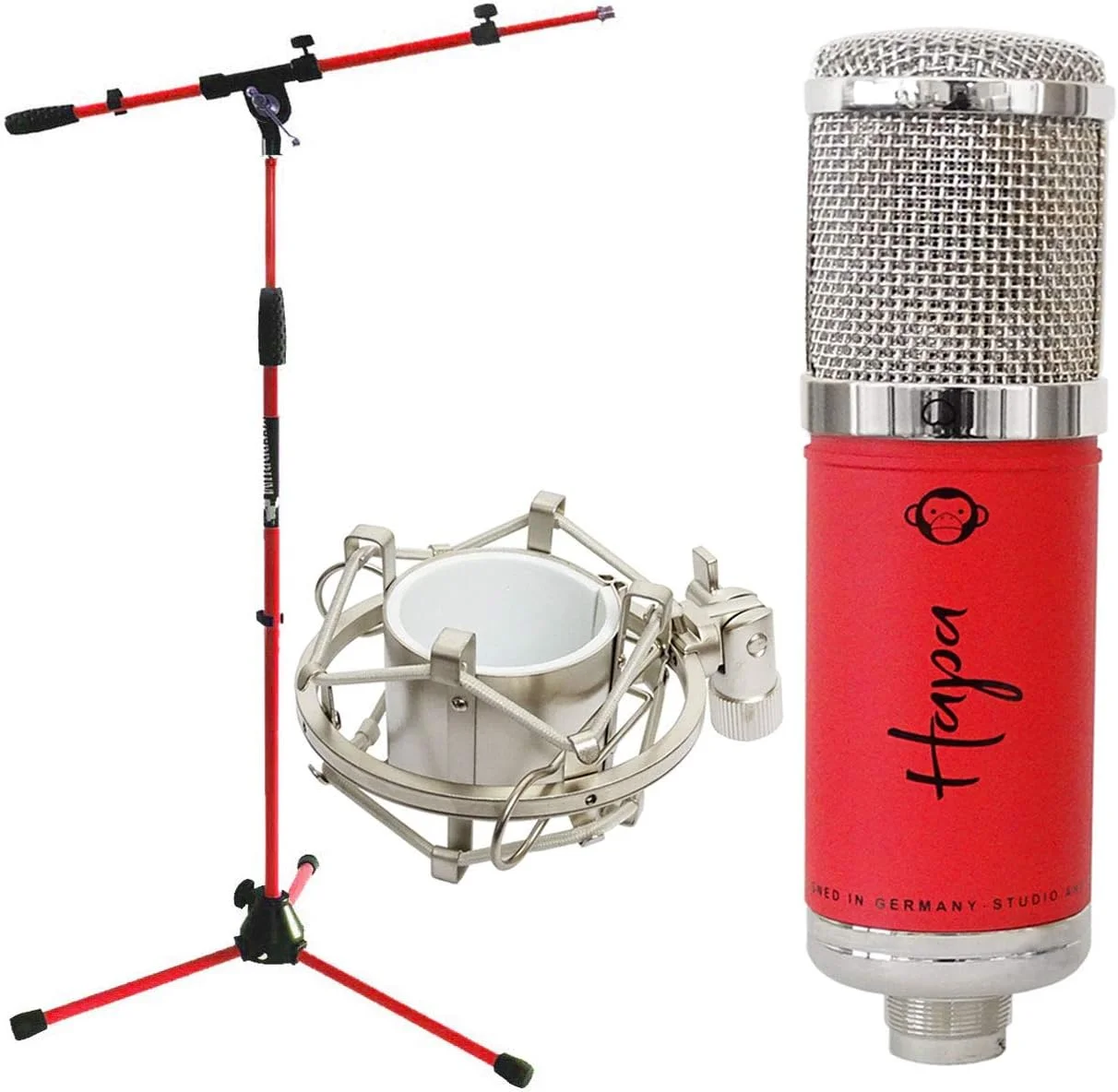 میکروفون کاندنسر USB مانکی بنانا Hapa قرمز + پایه میکروفون کیپ درام قرمز