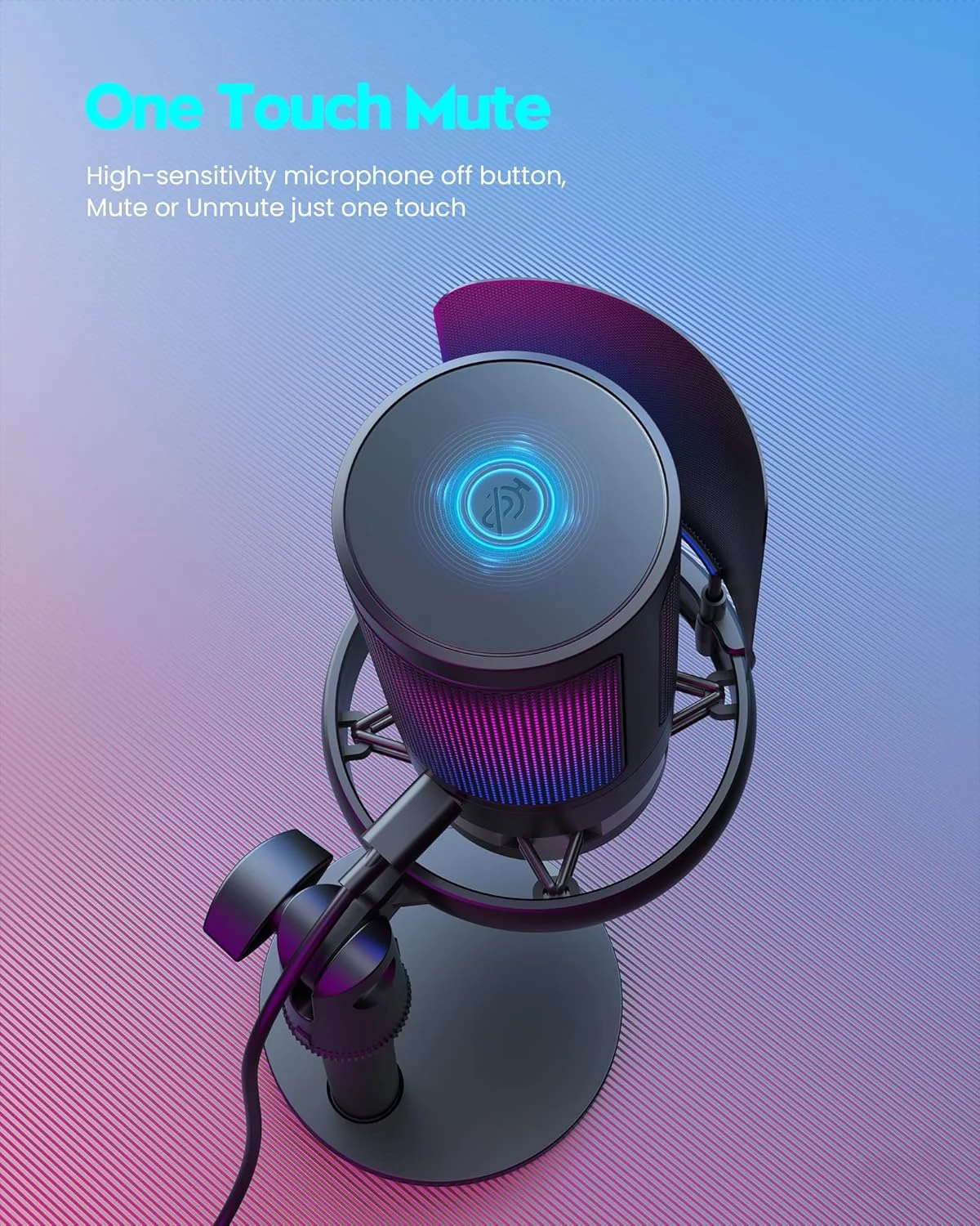 میکروفون گیمینگ RGB برای کامپیوتر COCONISE، برای استریمینگ پادکست استودیو، میکروفون USB برای PS4 PS5 Mac، بی‌صدا کردن با یک کلیک، با جک هدفون 3.5 میلی‌متری، دکمه چرخشی برای تنظیم صدا