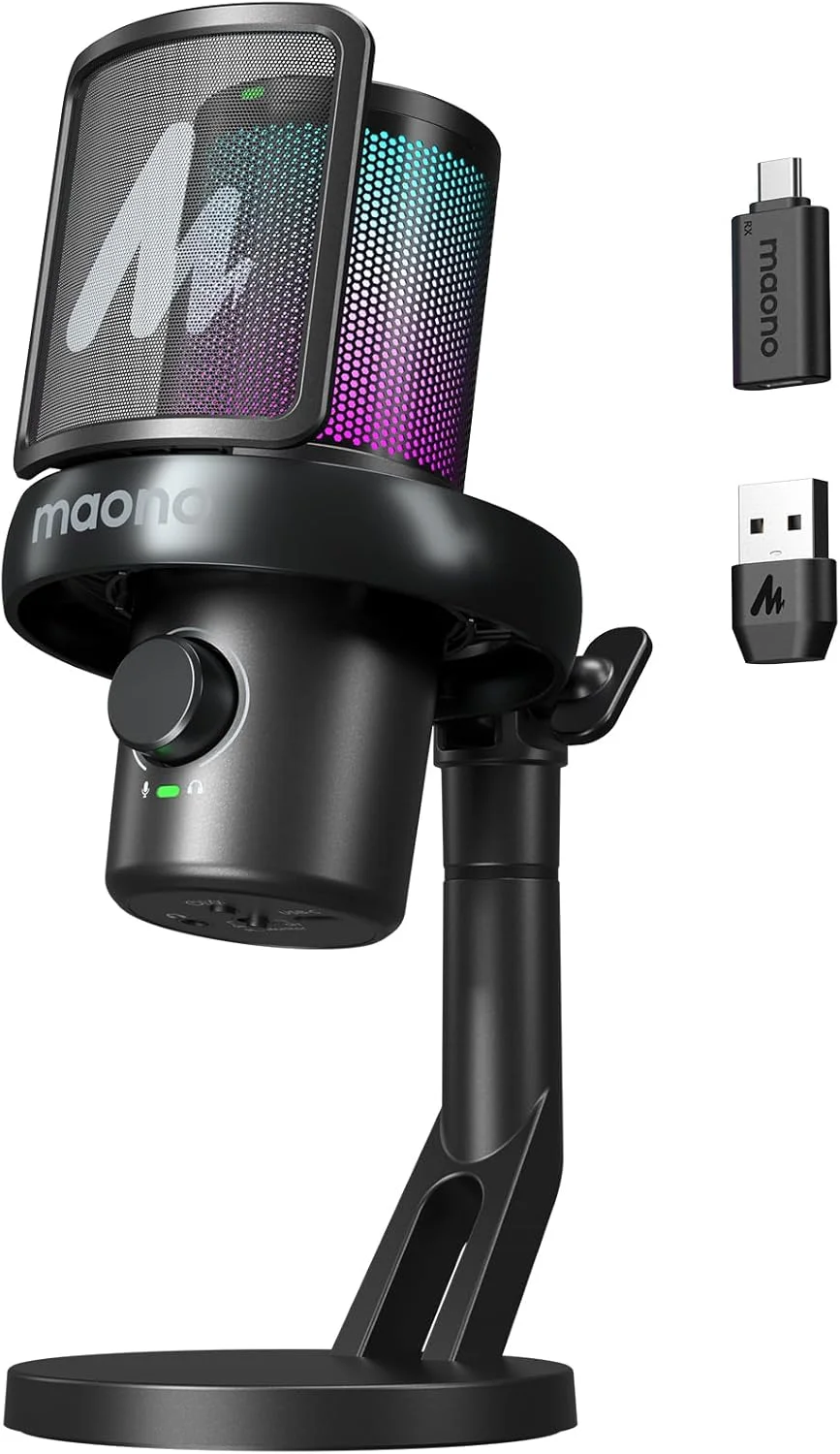 میکروفون بیسیم MAONO برای کامپیوتر، میکروفون کامپیوتر با تغییر صدای هوش مصنوعی نرمافزاری، کاهش نویز 3 مرحلهای، نور RGB قابل تنظیم، بیصدا، برای بازی، پادکست، استریمینگ، DM40 Pro مشکی میکروفون بیسیم MAONO برای کامپیوتر، میکروفون کامپیوتر با تغییر صدای هوش مصنوعی نرمافزاری، کاهش نویز 3 مرحلهای، نور RGB قابل تنظیم، بیصدا، برای بازی، پادکست، استریمینگ، DM40 Pro مشکی