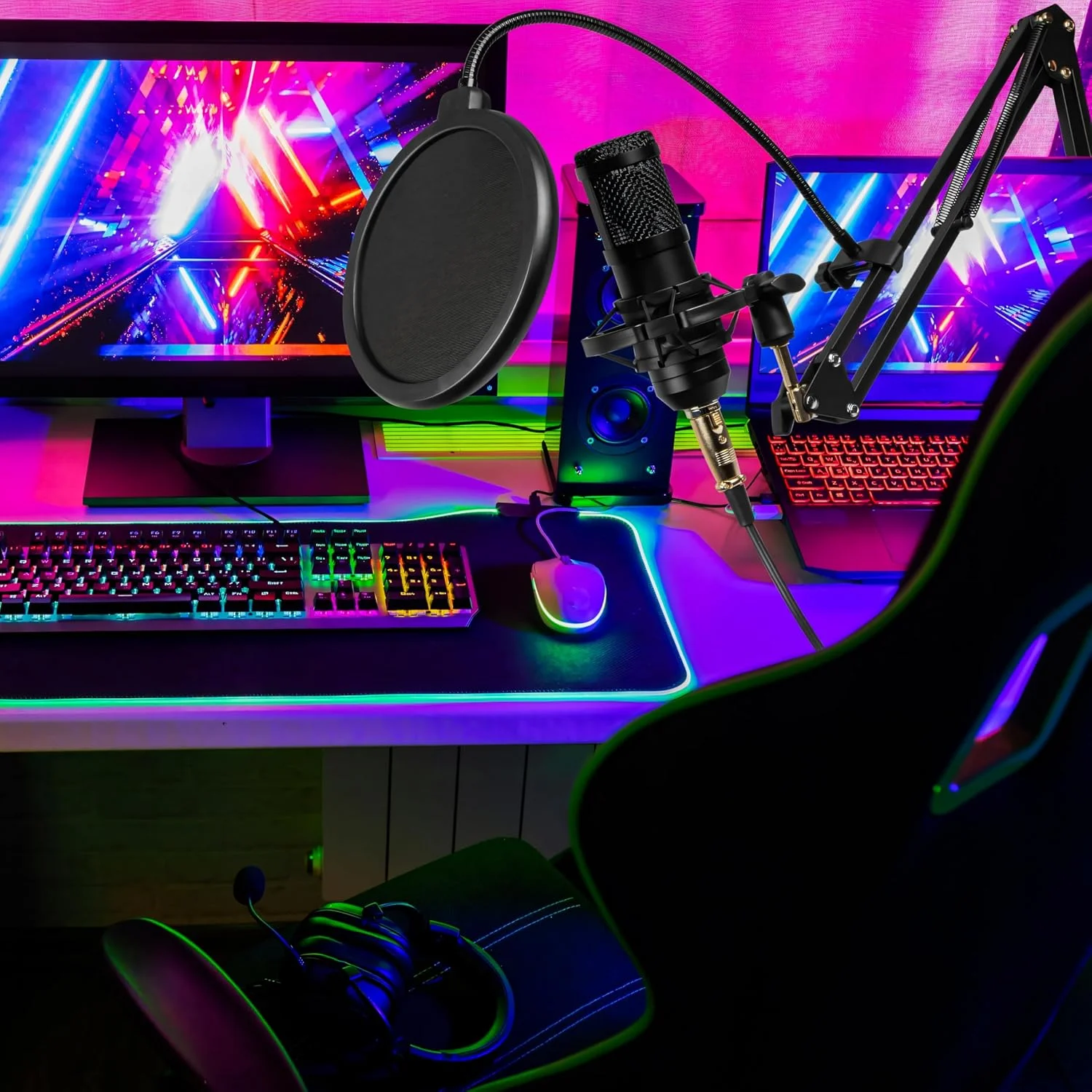 میکروفون USB کاردیوئید Retoo یک جهته با فیلتر POP، میکروفون با دسته قابل تنظیم، عملکرد Plug&Play، ورودی هدفون برای هنرمندان صوتی، پادکسترها و نوازندگان