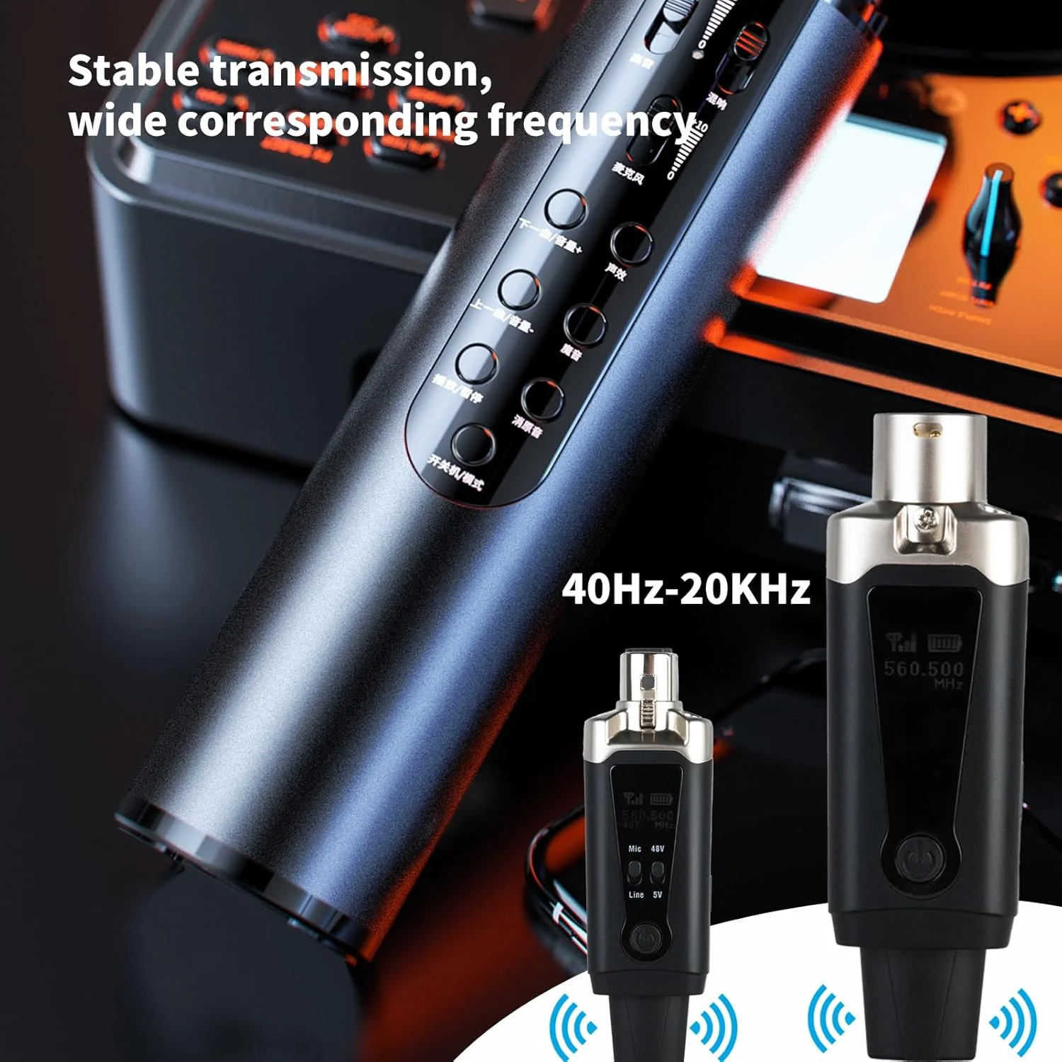 فرستنده و گیرنده بی‌سیم میکروفون XLR 1 به 1 UHF میکروفون بی‌سیم برای میکروفون دینامیک میکروفون خازنی 50 متری برای آواز/سخنرانی عمومی