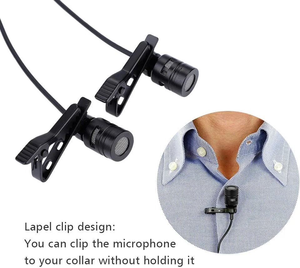 میکروفون یقه‌ای ASHATA، میکروفون گیره‌ای دوگانه اومنی‌دیرکشنال خازنی قابل حمل، میکروفون یقه‌ای هندزفری با فیش 3.5 میلی‌متری برای ضبط