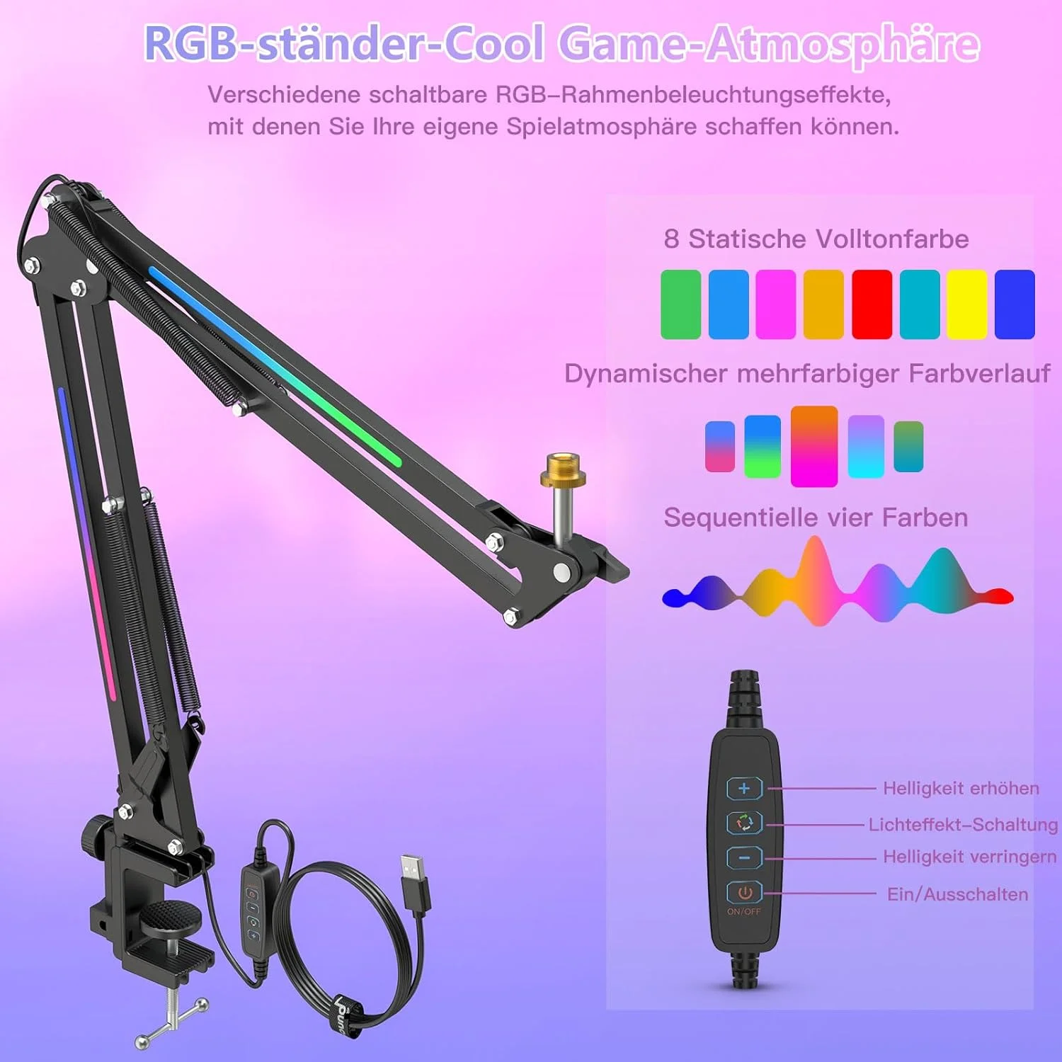 بازوی میکروفون ZealSound، پایه بازوی بوم قابل تنظیم برای HyperX QuadCast/Blue Yeti و میکروفون دستی، با گیره رومیزی مستحکم و آداپتور 3/8 اینچ به 5/8 اینچ - هدیه برای گیمرها و یوتیوبرها