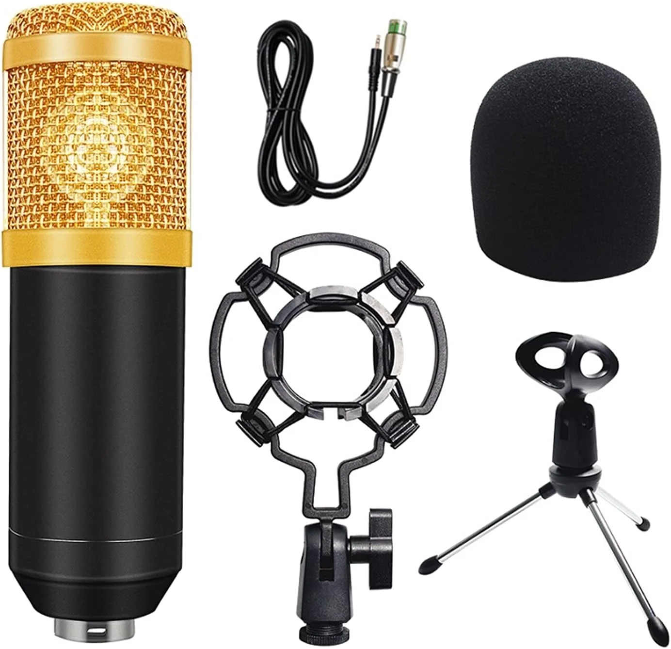 میکروفون BM 800 میکروفون خازنی ضبط صدا کیت شامل لرزه گیر + فوم محافظ + کابل برای پخش رادیویی و آواز خواندن (رنگ: 4)