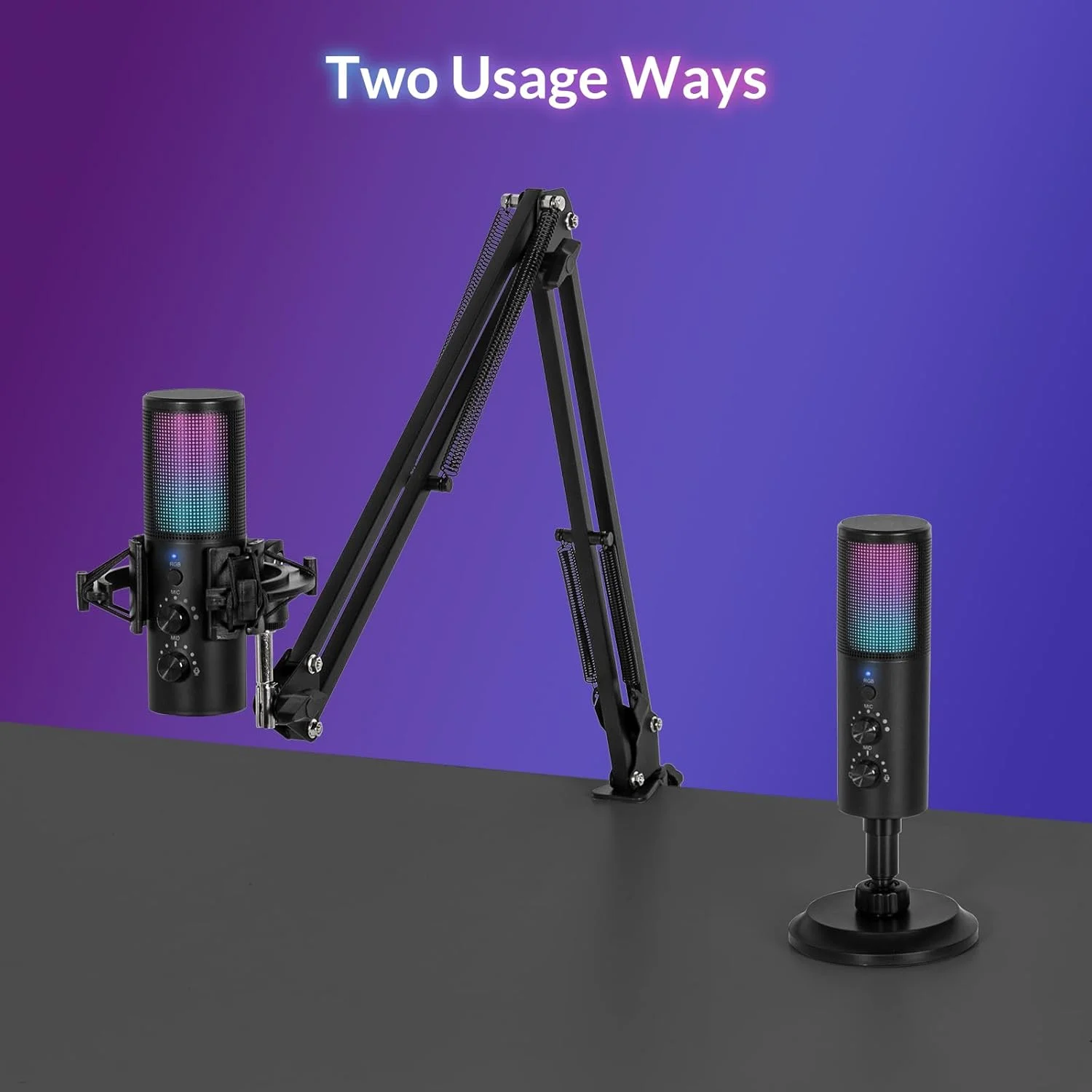 میکروفون USB گیمینگ Todeco با نور RGB قابل کنترل، میکروفون کندانسور حذف نویز با بازوی بوم و پایه میکروفون، قطع صدای تک کلیکی، برای استریمینگ، پادکست، PC، MAC، PS4/5