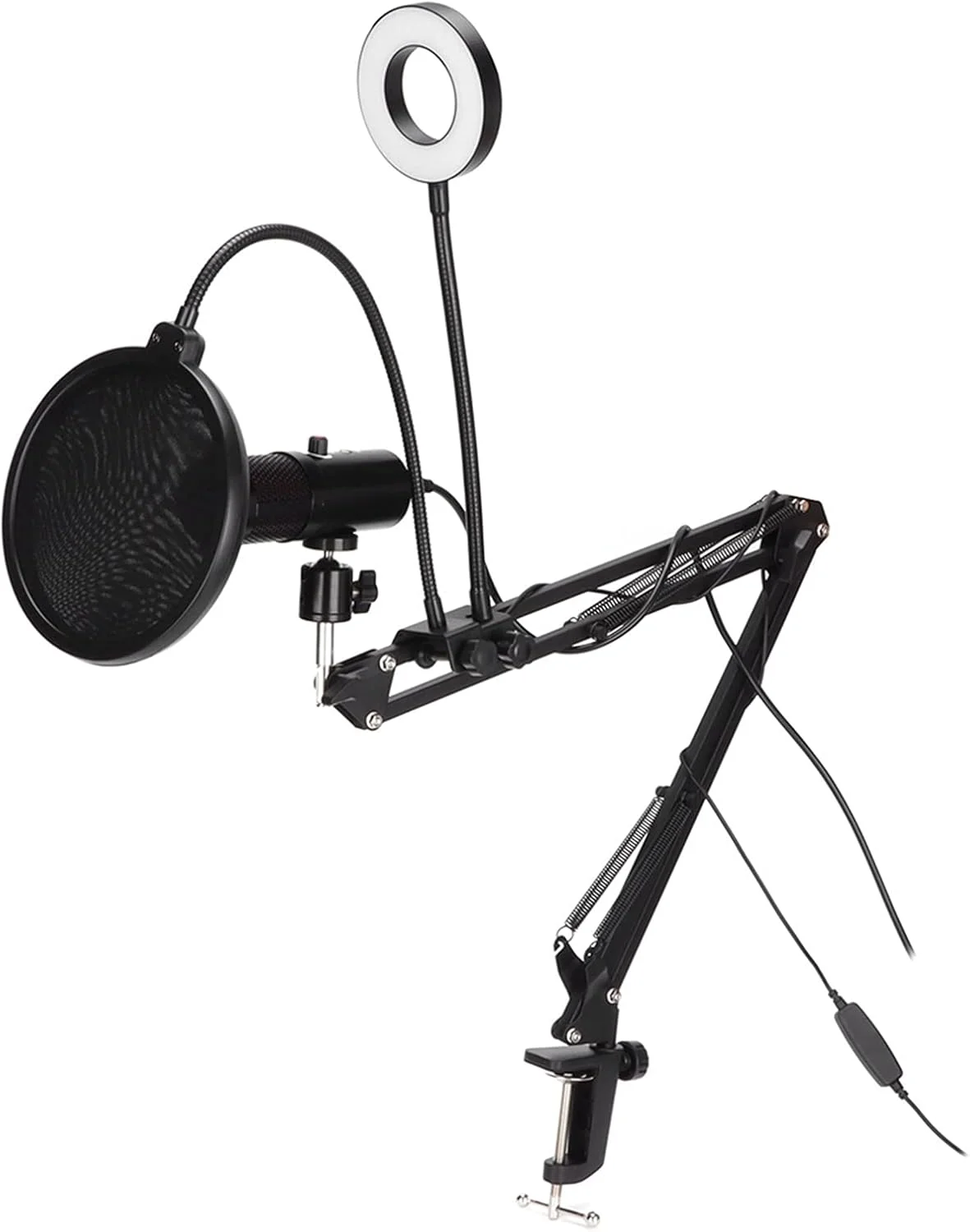 مجموعه میکروفون USB، کیت میکروفون کاندنسر PC پادکست با الگوی قطبی کاردیوئید، نور RGB با قطع صدای تک دکمه، با بازوی بوم، پایه ضد لرزش، فیلتر پاپ، برای ضبط پخش زنده (مشکی)