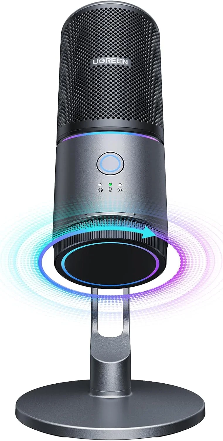 میکروفون گیمینگ UGREEN برای کامپیوتر، میکروفون USB با نور RGB، دکمه قطع صدا، میکروفون گیمینگ برای PS5/PS4، میکروفون خازنی برای استریم، بازی، پادکست، ضبط، لپ تاپ