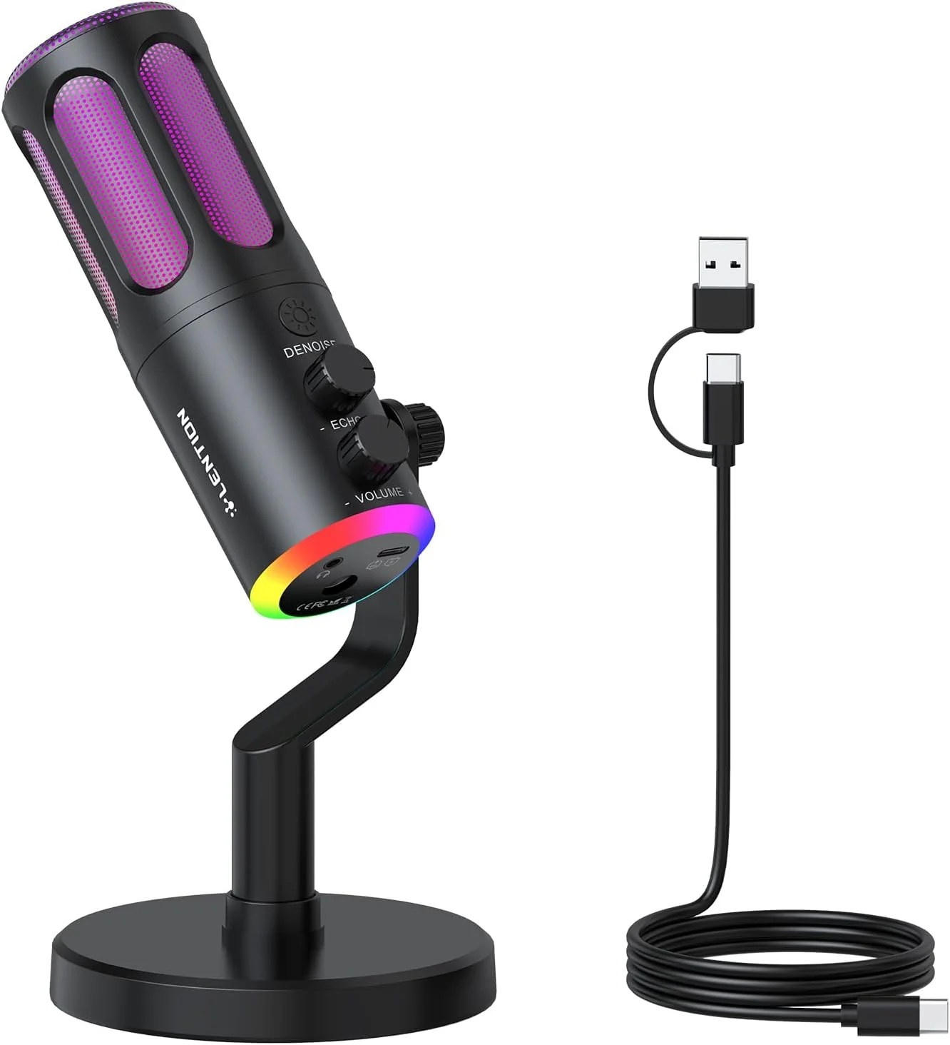 میکروفون USB LENTION، میکروفون کاندنسر گیمینگ PC برای مک، PS5، PS4، موبایل، میکروفون برای استریمینگ، پادکست، میکروفون کاردیوئید رومیزی Plug & Play با کابل USB 1.8 متری، میکروفون کارائوکه با پایه