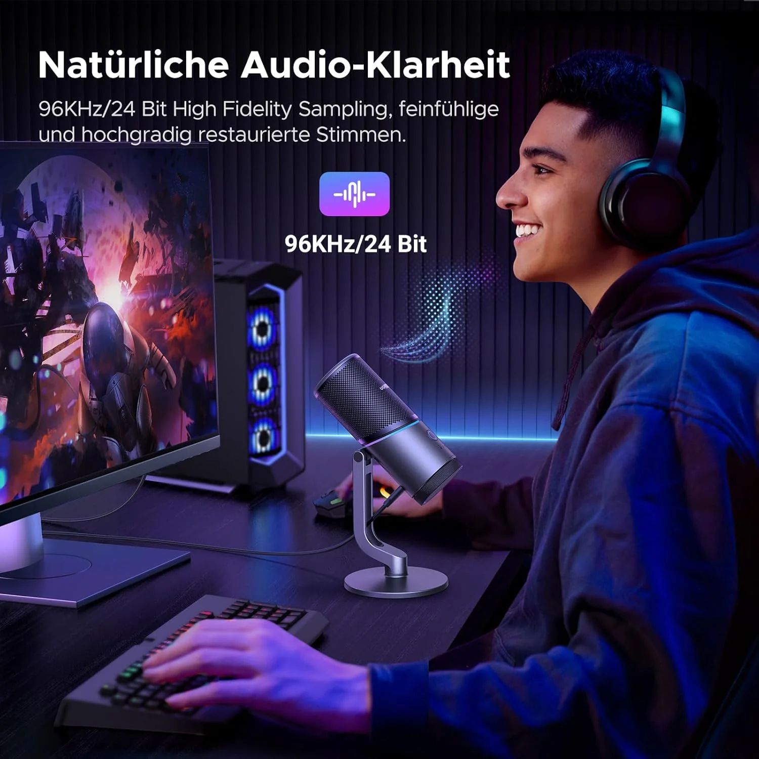 میکروفون گیمینگ UGREEN برای کامپیوتر، میکروفون USB با نور RGB، دکمه قطع صدا، میکروفون گیمینگ برای PS5/PS4، میکروفون خازنی برای استریم، بازی، پادکست، ضبط، لپ تاپ