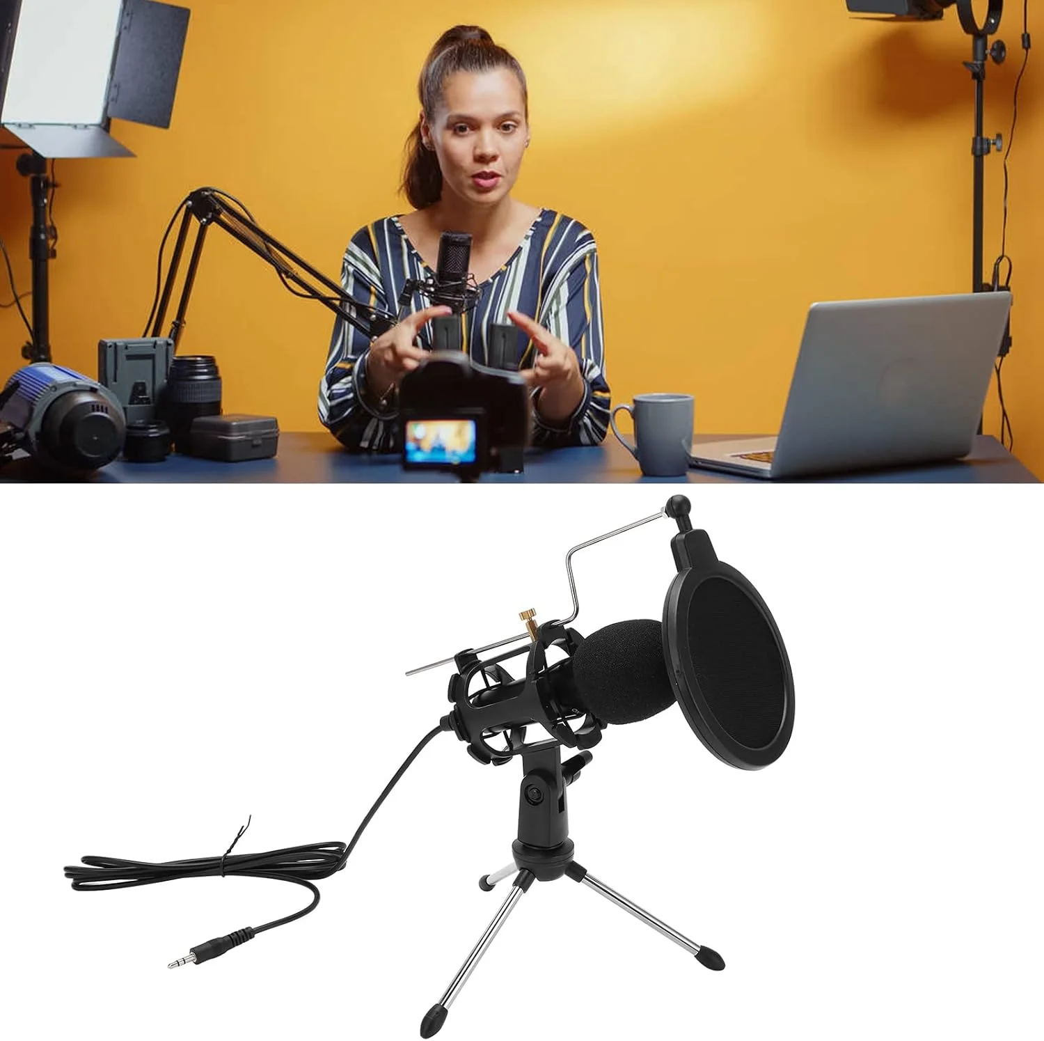 میکروفون صوتی کاردیوئید، میکروفون های کاندنسر USB کامپیوتر، مجموعه میکروفون ضبط پادکست با سه پایه تاشو برای استریم ضبط استودیو میکروفون صوتی کاردیوئید، میکروفون های کاندنسر USB کامپیوتر، مجموعه میکروفون ضبط پادکست با سه پایه تاشو برای استریم ضبط استودیو