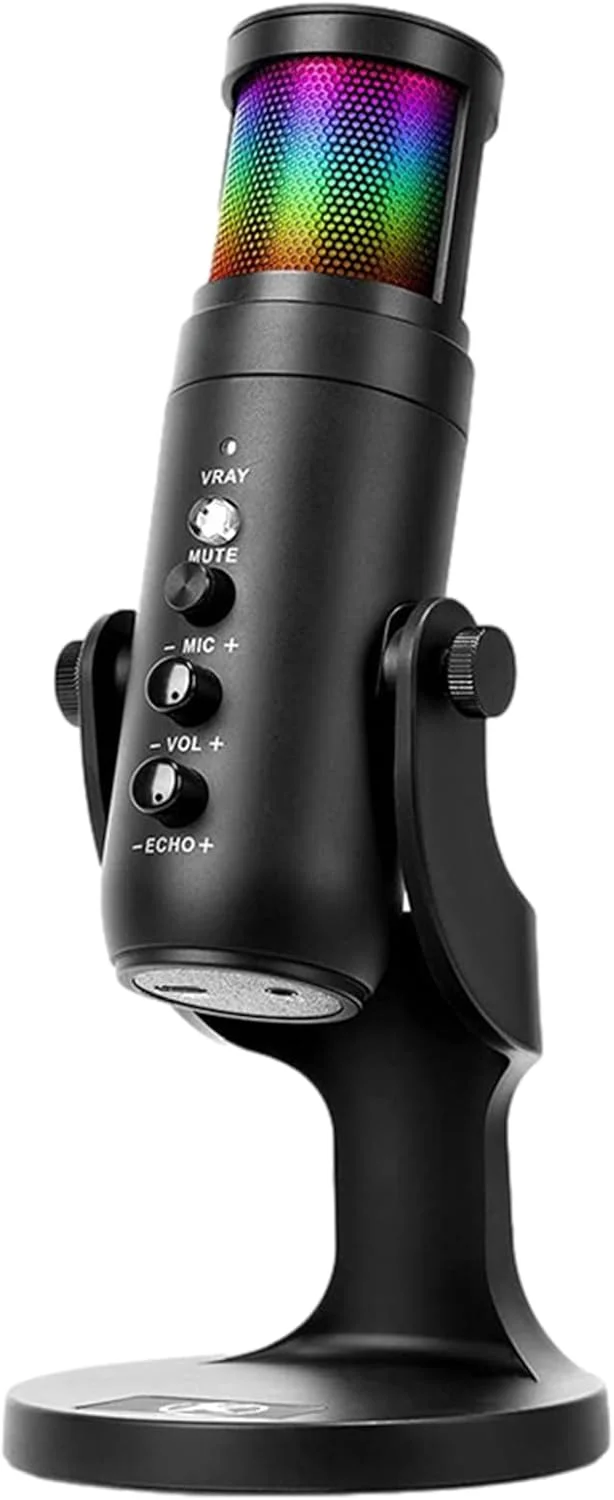 میکروفون USB اریس، میکروفون کاندنسر کامپیوتر برای PC/لپ تاپ/تلفن، میکروفون گیمینگ، خروجی هدفون، کنترل صدا، USB Plug-and-Play، دکمه بی صدا LED، برای استریمینگ، پادکست