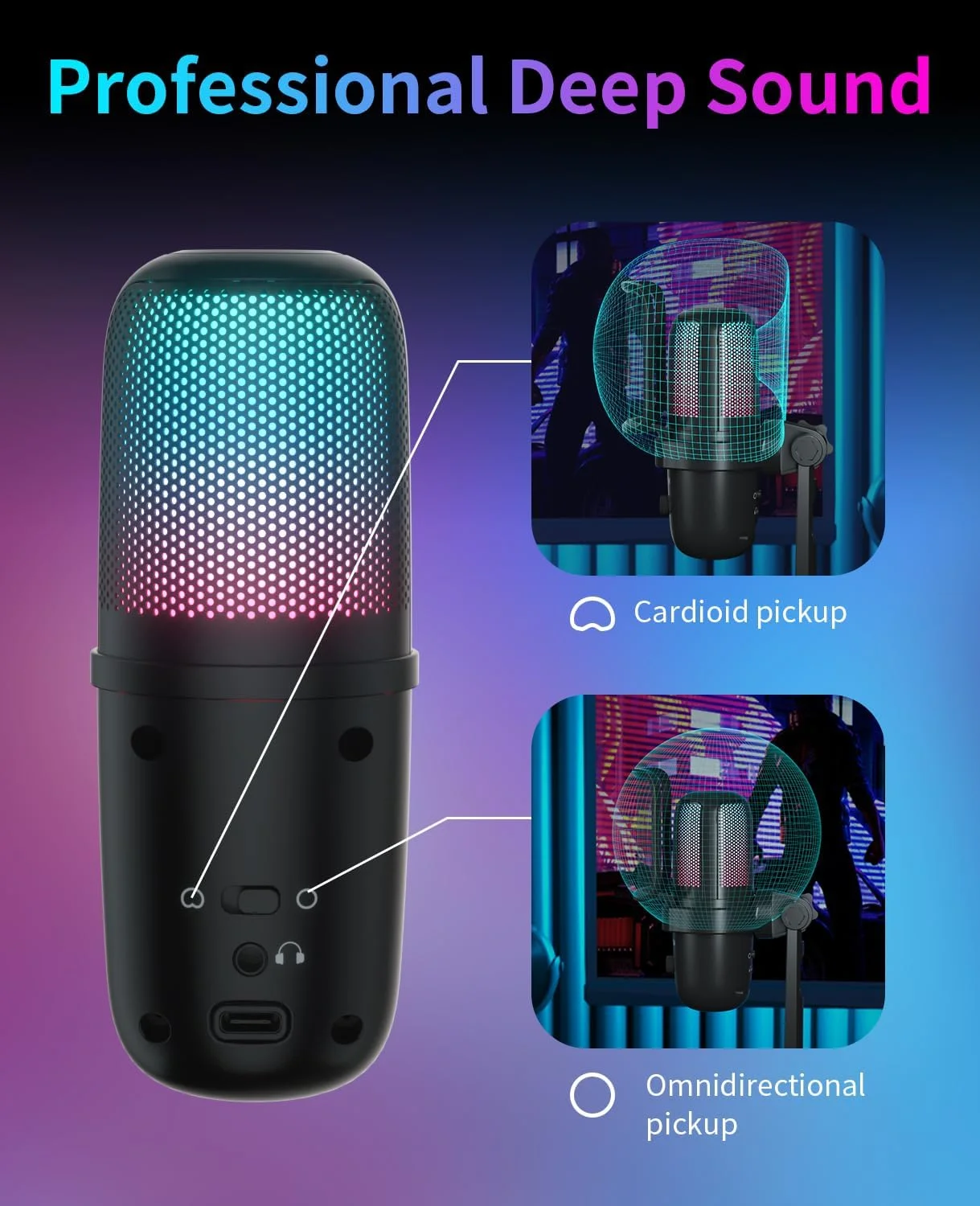 میکروفون گیمینگ USB برای کامپیوتر، میکروفون کاندنسر RGB با آداپتور برای موبایل، ضد نویز، لرزشگیر، برای استریم، پادکست، ضبط، بازی، استودیو، یوتیوب، کنفرانس، M-640S