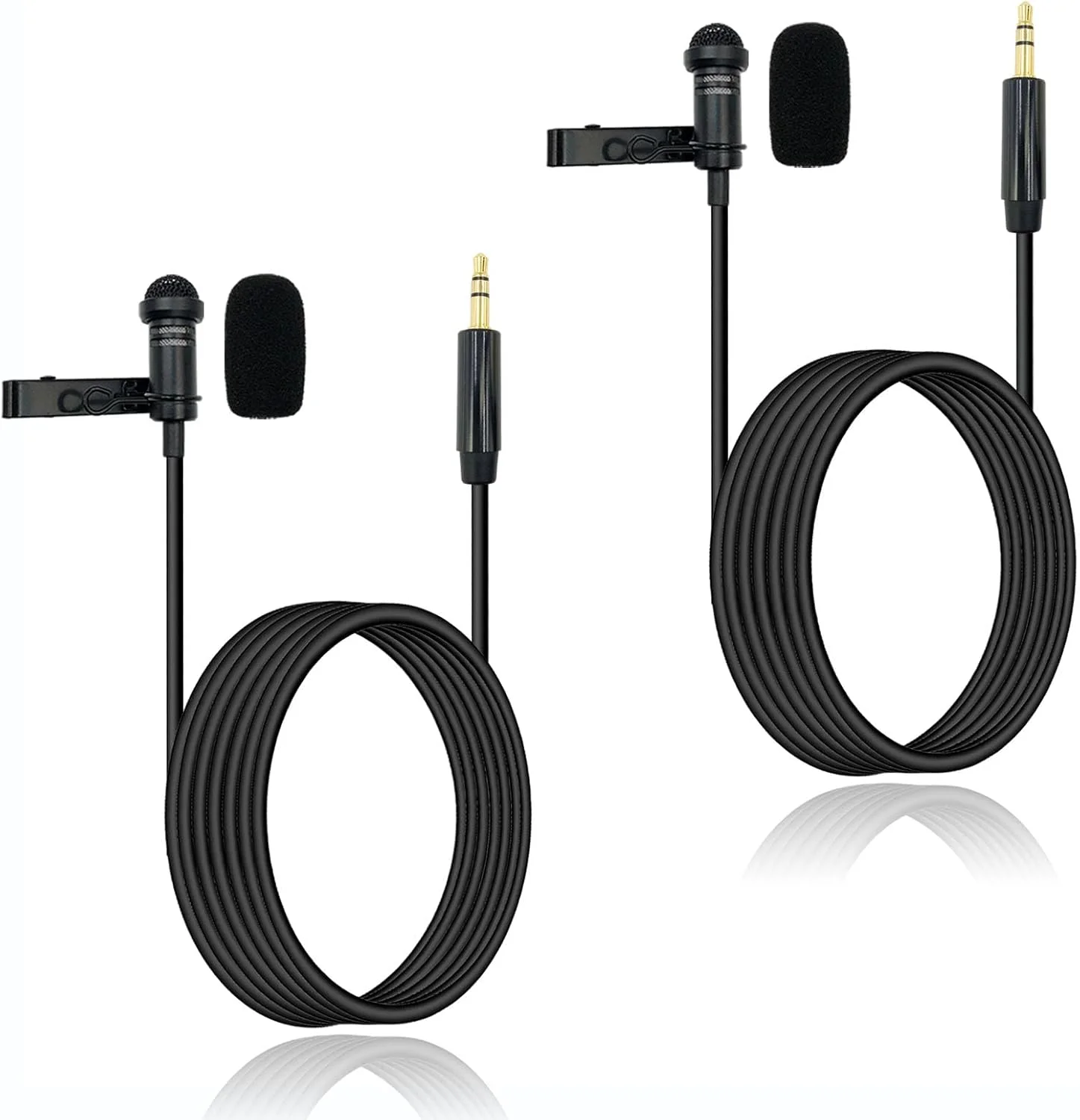 بسته 2 عددی میکروفون یقه ای 3.5 میلی متری سازگار با فرستنده های بی سیم DJI و Rode GO II 2، میکروفون خازنی همه جهته برای سخنرانی ها، پخش زنده و یوتیوب، 1.5 متری، مشکی