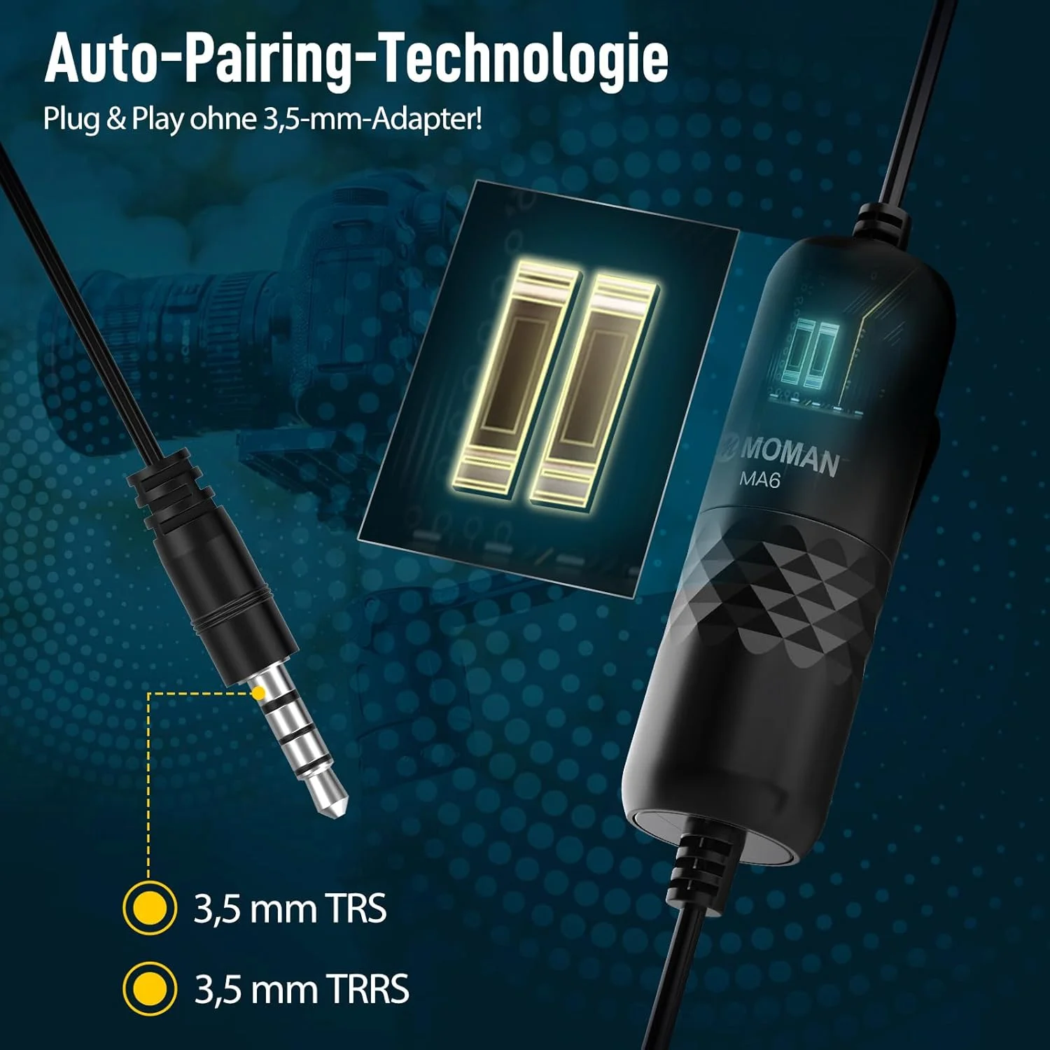 میکروفون یقه‌ای خازنی مومان، 6 متری، میکروفون گیره‌ای، سازگار با دوربین‌های DSLR، تلفن‌های همراه، کامپیوتر، لپ‌تاپ، رایانه شخصی