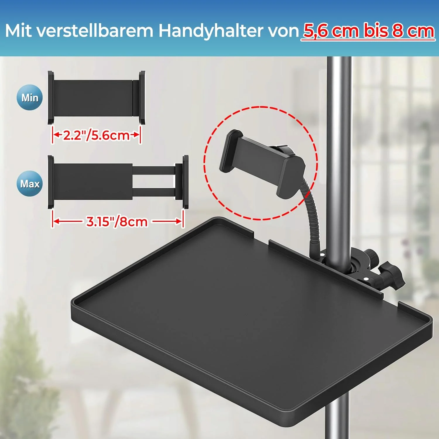 پایه میکروفون یونیورسال با نگهدارنده تلفن، پایه میکروفون قابل تنظیم، گیره روی ابزار - پایه نت موسیقی 8.7 اینچ در 6.5 اینچ، نگهدارنده برای نت ها، پخش زنده، کارائوکه، ضبط