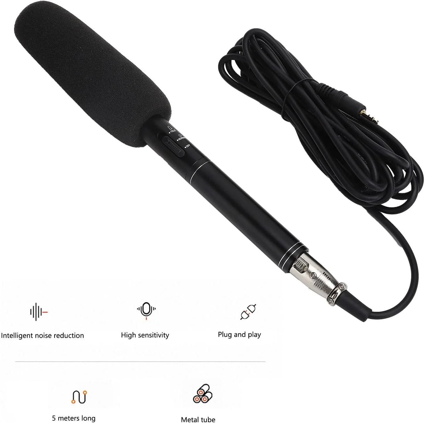 میکروفون دستی مصاحبه، میکروفون کندانسور XLR با الگوی قطبی برای جلسات، سخنرانی ها، میکروفون خبرنگاری برای تلفن های هوشمند، لپ تاپ ها (28 سانتی متر)