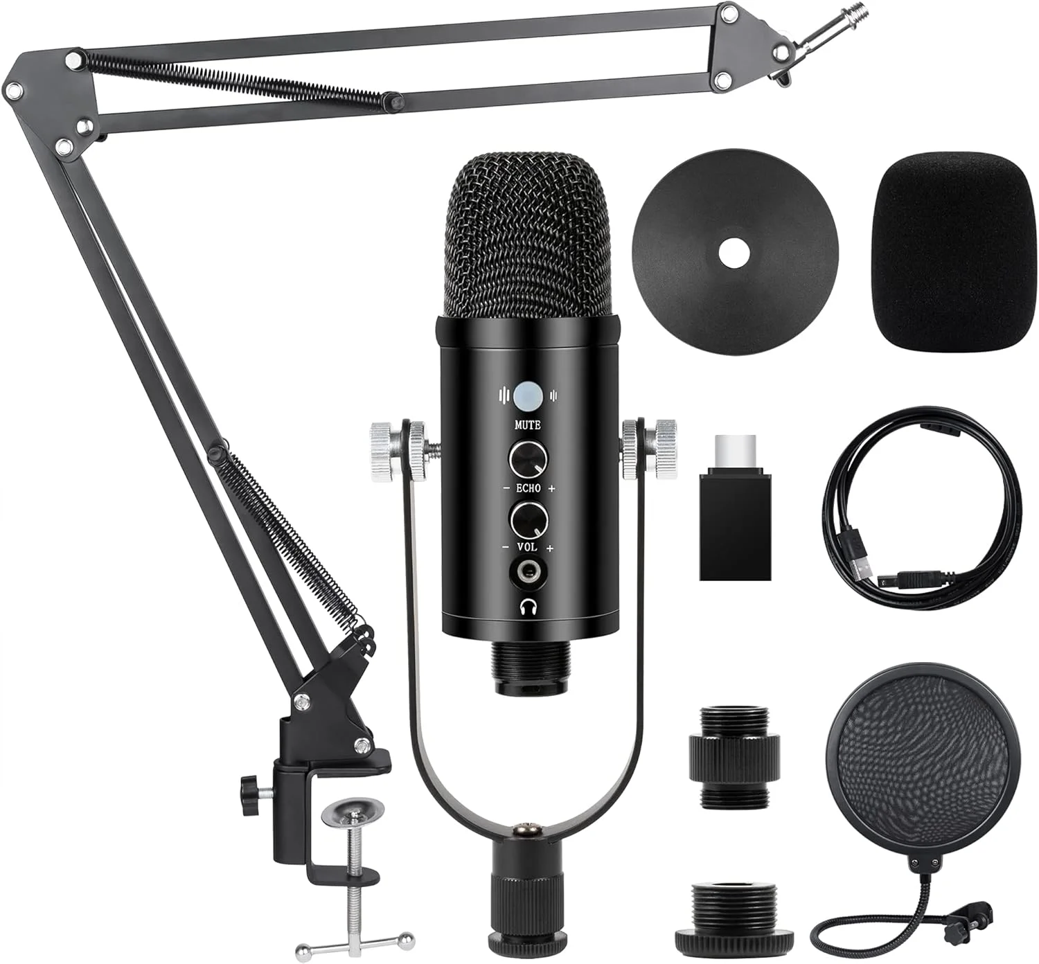 کیت میکروفون کاندنسر USB Kalawen با بازو، پایه، و لرزه‌گیر برای کامپیوتر، استودیو، پخش، یوتیوب، ویدیو - ضبط پادکست کاردیوئید