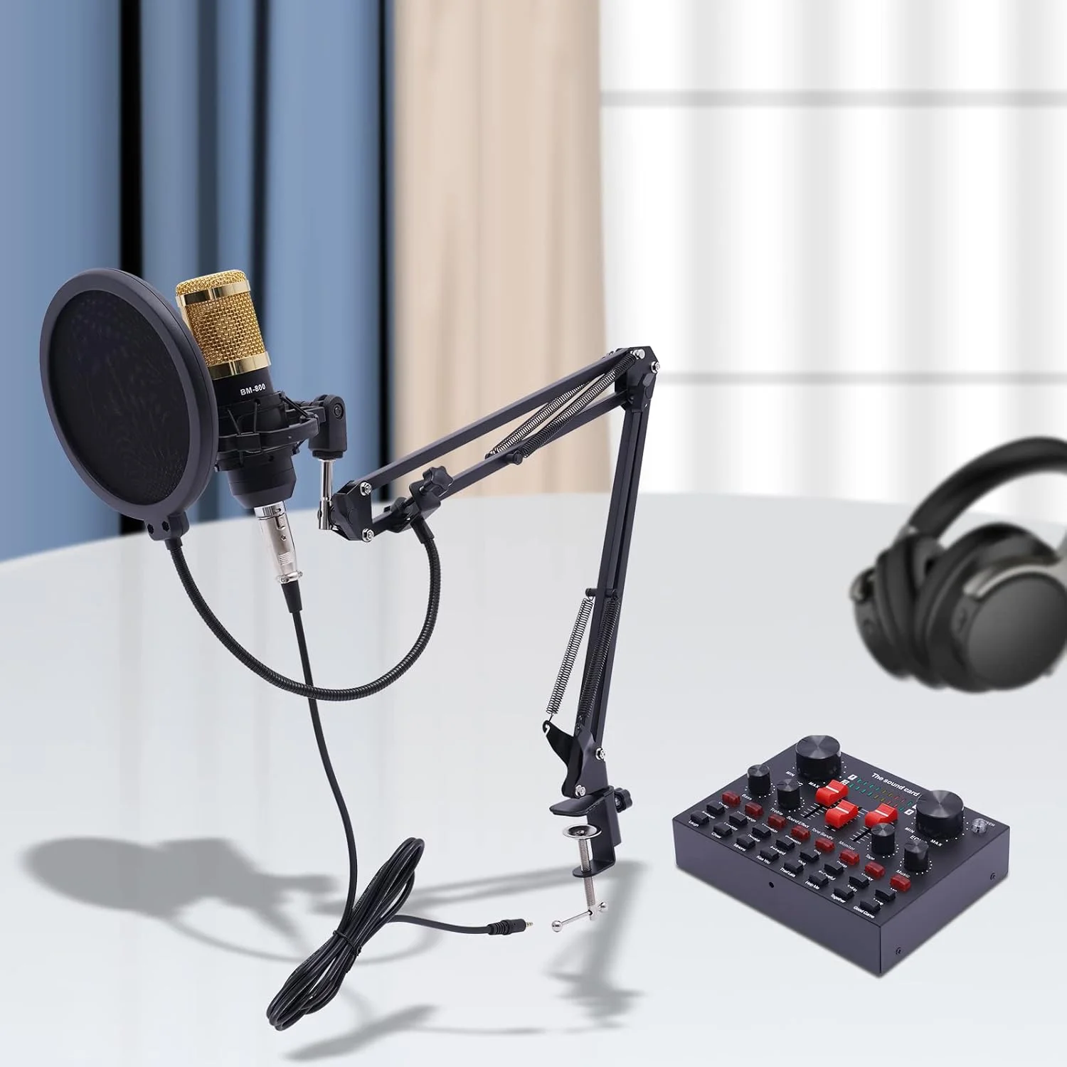 میکروفون مشکی همه کاره KOLHGNSE با کارت صدای زنده V8s، بسته میکروفون کندانسور، کابل شارژ USB برای ضبط استودیویی میکروفون مشکی همه کاره KOLHGNSE با کارت صدای زنده V8s، بسته میکروفون کندانسور، کابل شارژ USB برای ضبط استودیویی