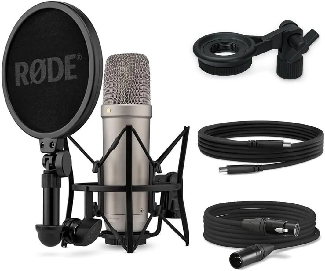 میکروفون استودیویی Rode NT1 نسل پنجم XLR USB نقره ای + نگهدارنده keepdrum MSA033