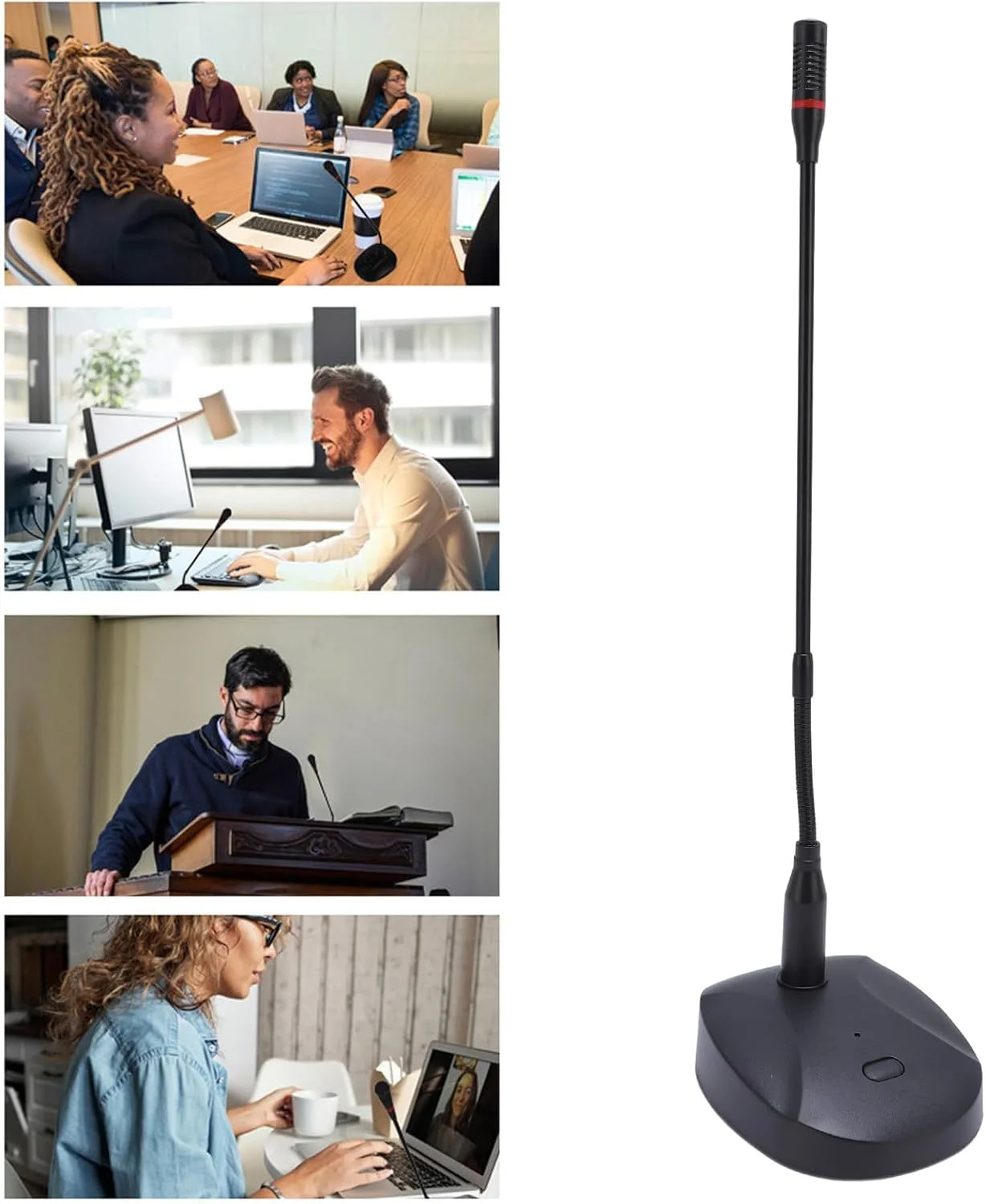 میکروفون کندانسور گردن غازی - اتصال XLR - میکروفون رومیزی کاردیوئید با پایه، مناسب برای ویدیوهای سخنرانی - کنفرانس ویدیویی