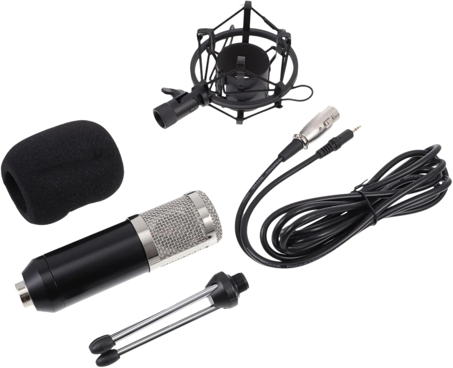میکروفون کاندنسر سیمی با ولتاژ فانتوم، مناسب دفتر کار، جلسات و اجرای زنده، مجموعه کامل مشکی با توری فلزی برای ضبط صدای واضح در کنفرانس ها و اجراها