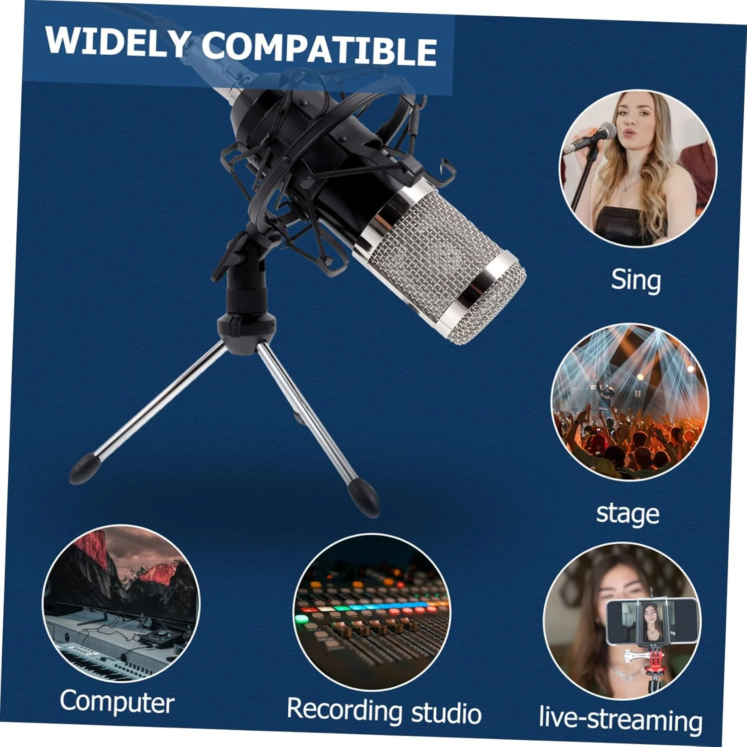 میکروفون کاندنسر سیمی با ولتاژ فانتوم، مناسب دفتر کار، جلسات و اجرای زنده، مجموعه کامل مشکی با توری فلزی برای ضبط صدای واضح در کنفرانس ها و اجراها