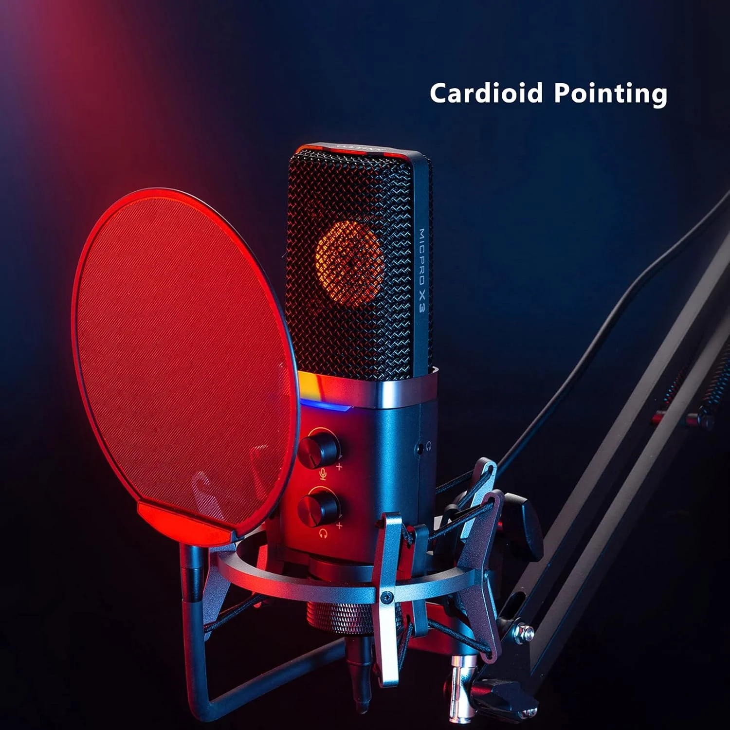 میکروفون کاندنسر USB لازمین 112، میکروفون ضبط استودیویی صوتی رومیزی - کیت میکروفون حرفه ای با الگوی قطبی کاردیوئید و پایه ضد لرزش (مشکی)