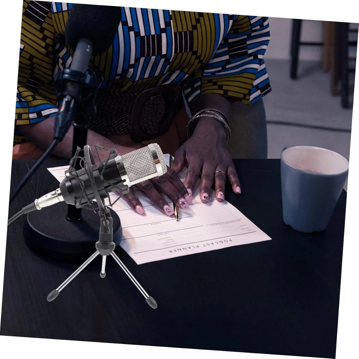 میکروفون کاندنسر سیمی با ولتاژ فانتوم، مناسب دفتر کار، جلسات و اجرای زنده، مجموعه کامل مشکی با توری فلزی برای ضبط صدای واضح در کنفرانس ها و اجراها