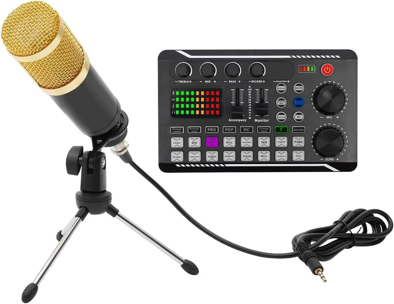ست میکروفون پادکست، تجهیزات پادکستینگ با میکروفون خازنی و کارت صدا، میکسر صوتی برای ضبط و پخش زنده