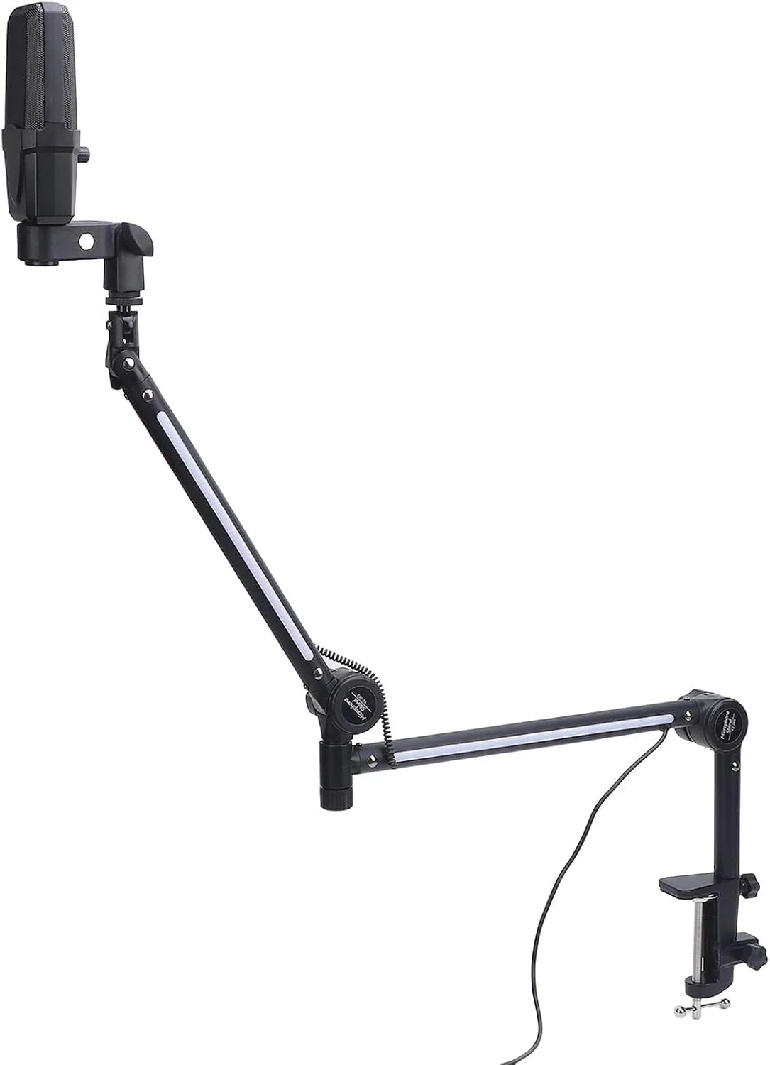 پایه میکروفون رومیزی قابل تنظیم Fabater با نورپردازی RGB برای جلسات آنلاین و تولیدکنندگان محتوا، ساخته شده از فلز و ABS، دارای 22 حالت رنگی