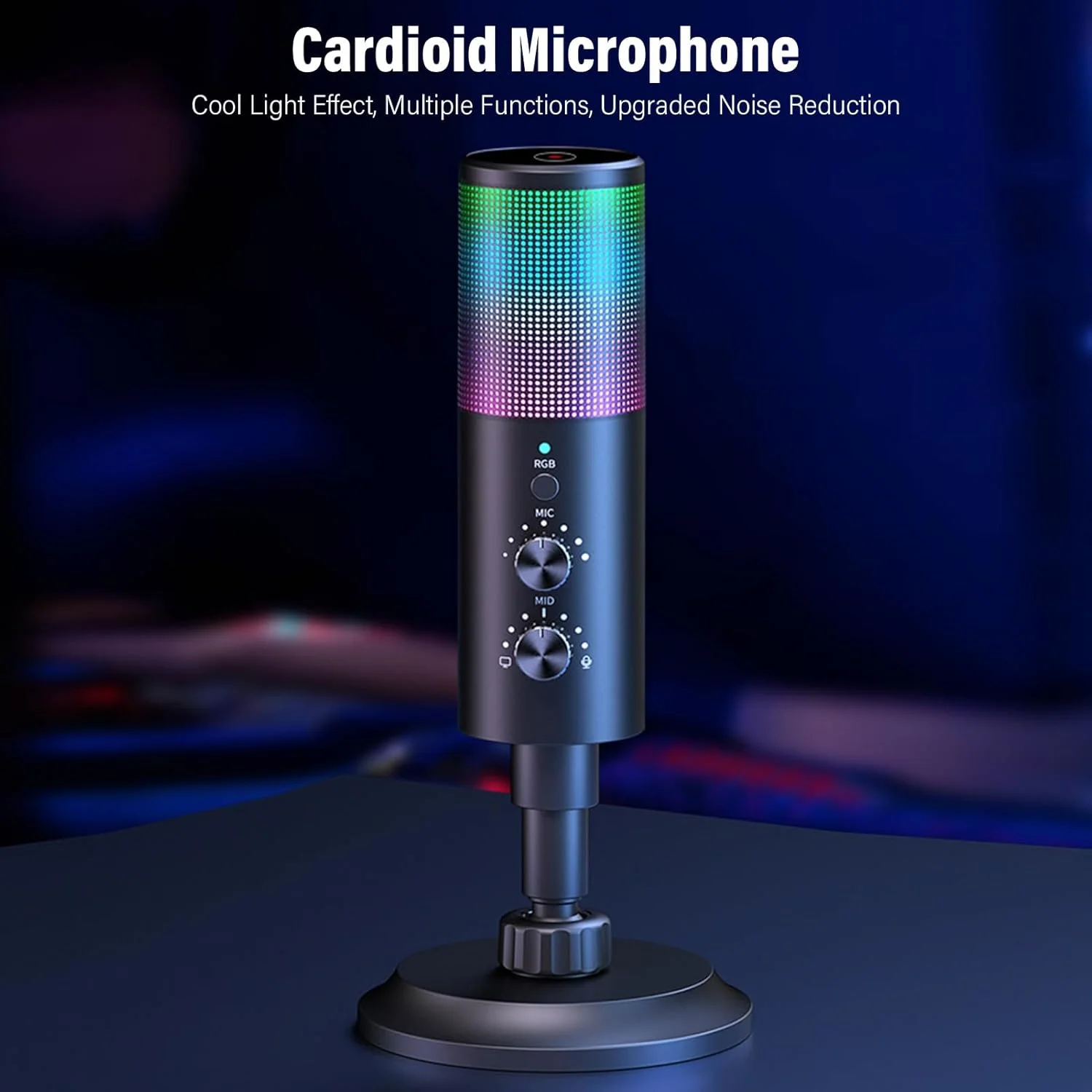 میکروفون USB Annadue با نورپردازی RGB، میکروفون کاندنسر کاردیوئید PC با تراشه حذف نویز، قطع صدا با یک لمس، Plug-Play، برای پخش زنده